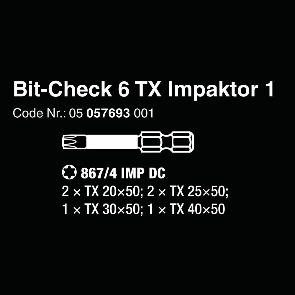 Wera 05 0576930 01 1/4Â€³ Drive Torx Impact Bit Set And Carrying Case 6 Piece