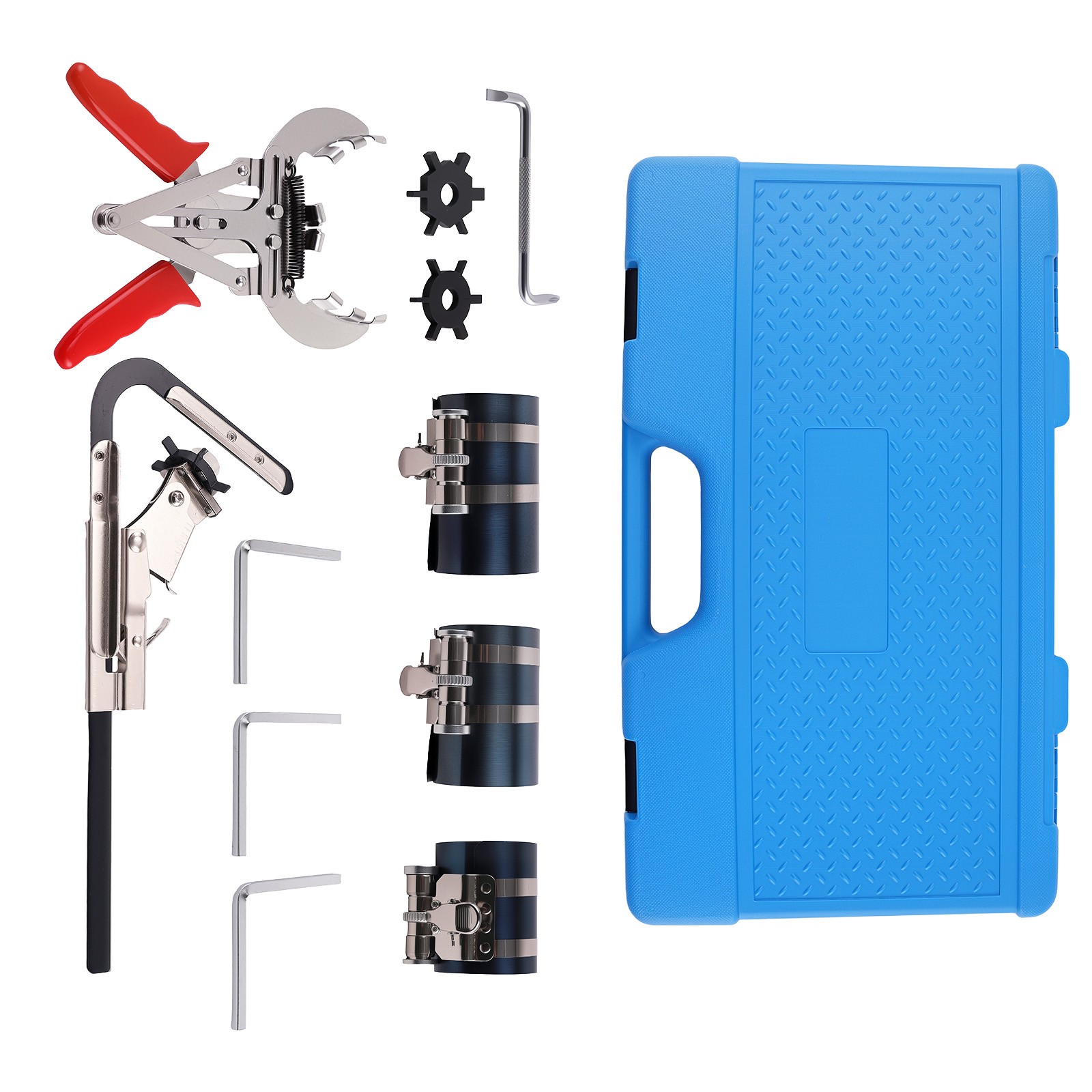 11PC Steel Piston Ring Compressor Set Engine Service Tool 53-175mm w/ Pliers