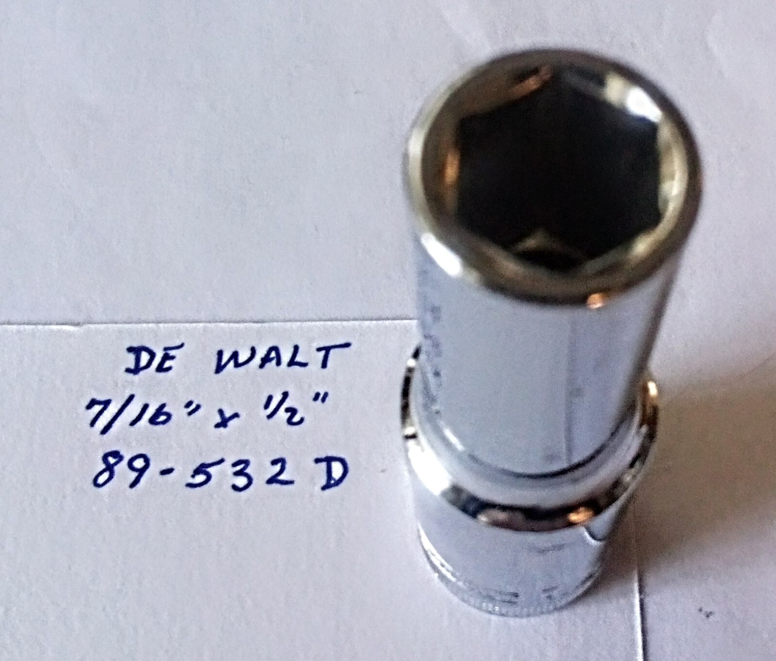 DeWalt 7/16″ x 1/2″ Dr Deepwell Polished Chrome Socket 89-532D 6Pt Free Ship