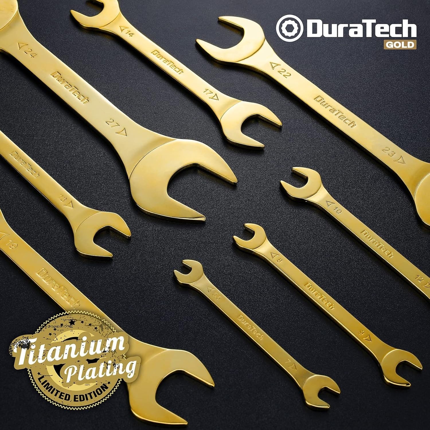 Durable Limited Edition 8-Piece Wrench Set with Rolling Pouch & Titanium Finish