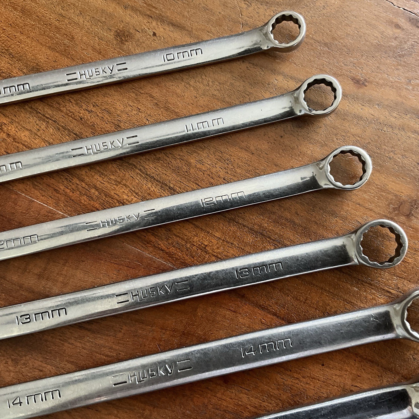 Vintage Husky Polished Chrome Combination Wrench Set Metric 19mm – 10mm USA