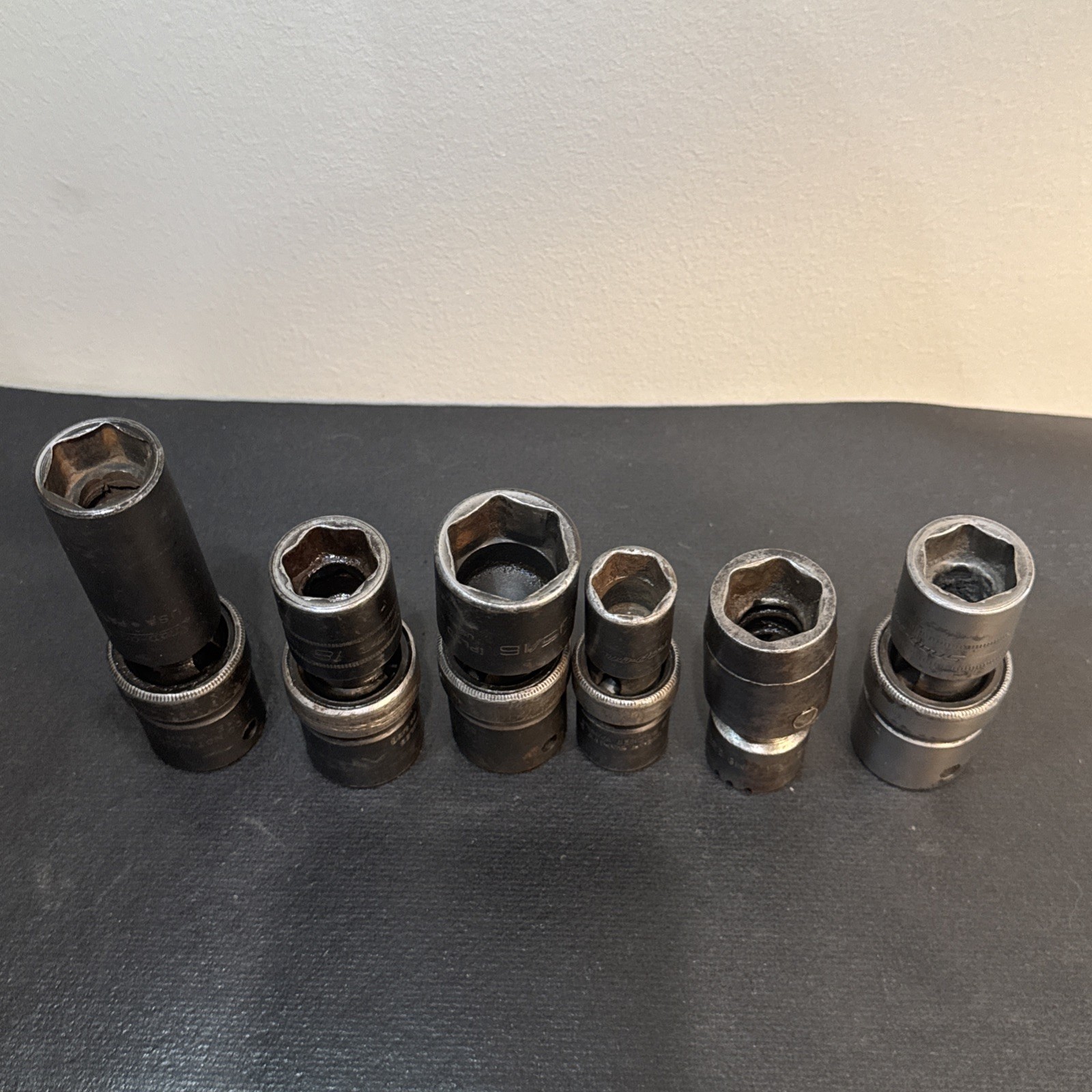 Lot Of 6 SNAP-ON 1/2 Drive Swivel Sockets Metric & Standard Size In Description