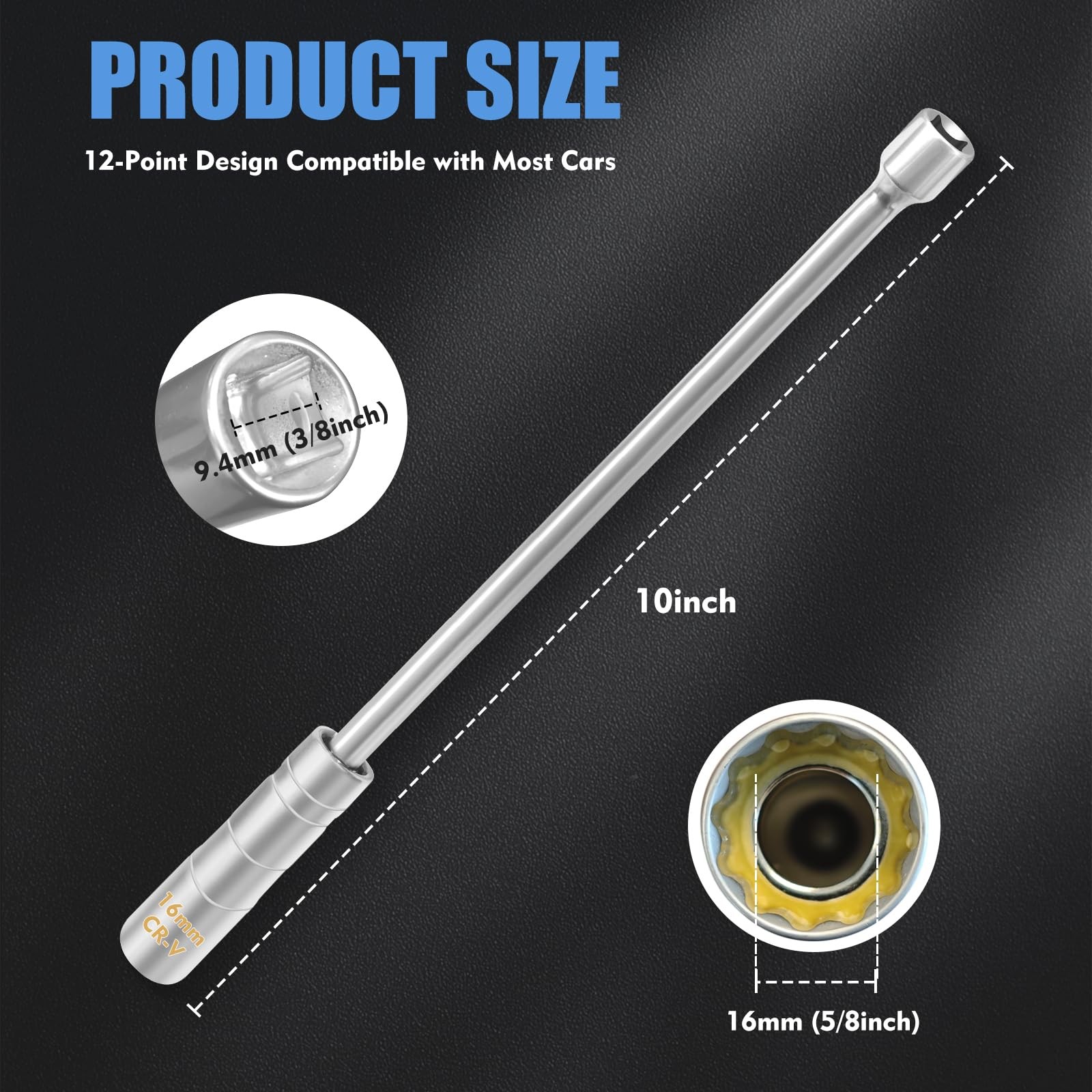 (16mm) 5/8″ Swivel Magnetic Spark Plug Socket – 3/8″ Drive Thin Extra long