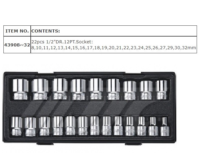 JTC 1/2″ DR .22 PCS SOCKET SET (12 POINTS) 8 MM~ 32 MM, JTC TOOLS # K4222