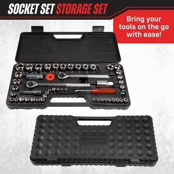 52-Piece Drive Socket Set – 1/4, 3/8 and 1/2 Sockets – SAE and Metric Tools f…