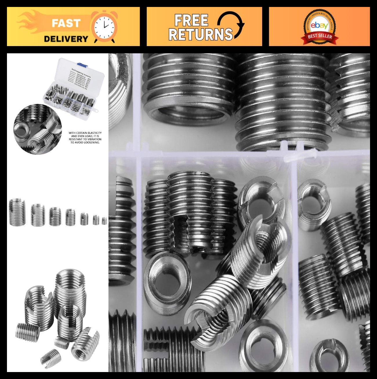 50Pcs Stainless Steel Self Tapping Thread Inserts Set with Storage Case, M3-M10