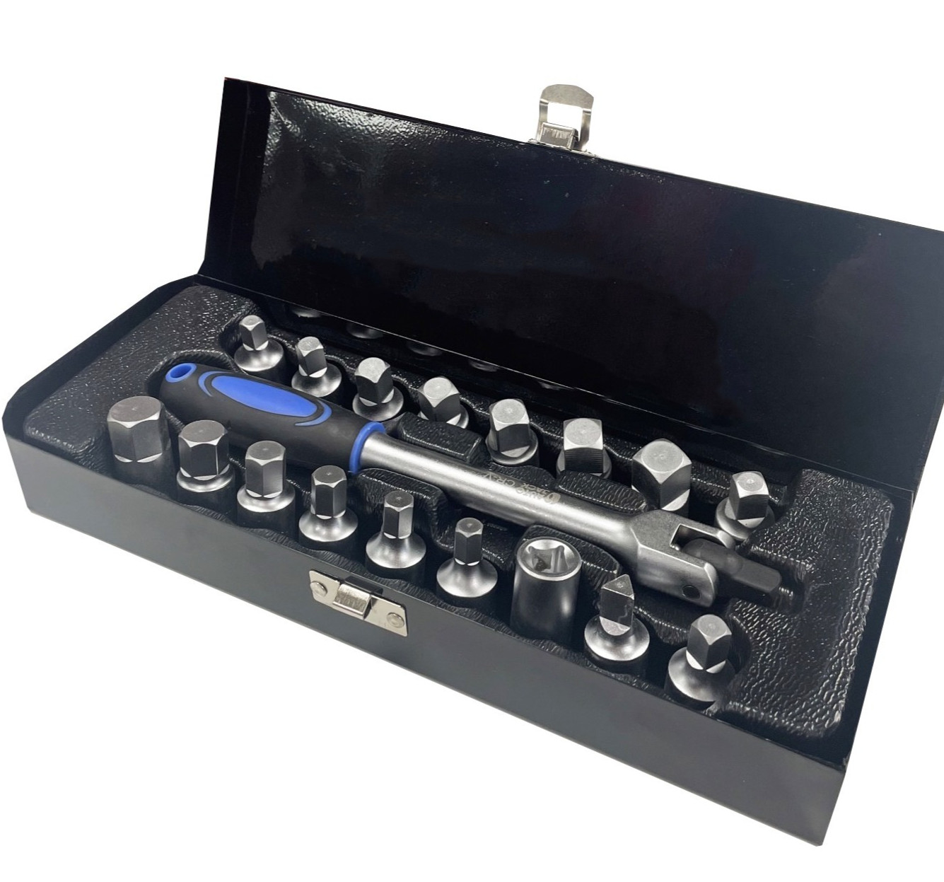Sump Plug Key Set 18pc 3/8″ Drive Hex Square Triangle Oil Drain Tool Kit Case