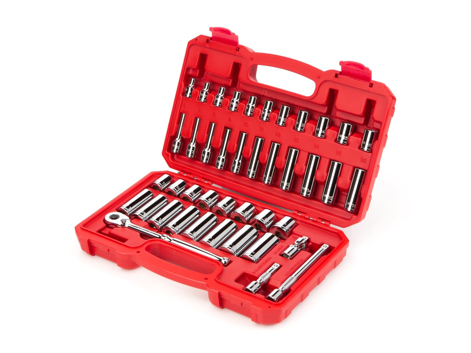 42 Piece Socket Set 3/8″ Drive 6 Point SAE Metric Ratchet Deep Shallow Case Tool