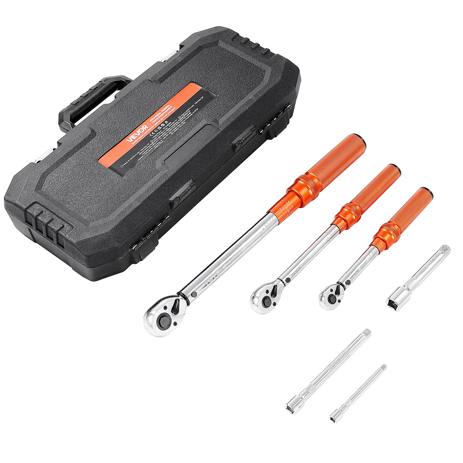 VEVOR Click Torque Wrench Set 3 Pcs 1/4 3/8 1/2 Inch Dual-direction 72-Tooth