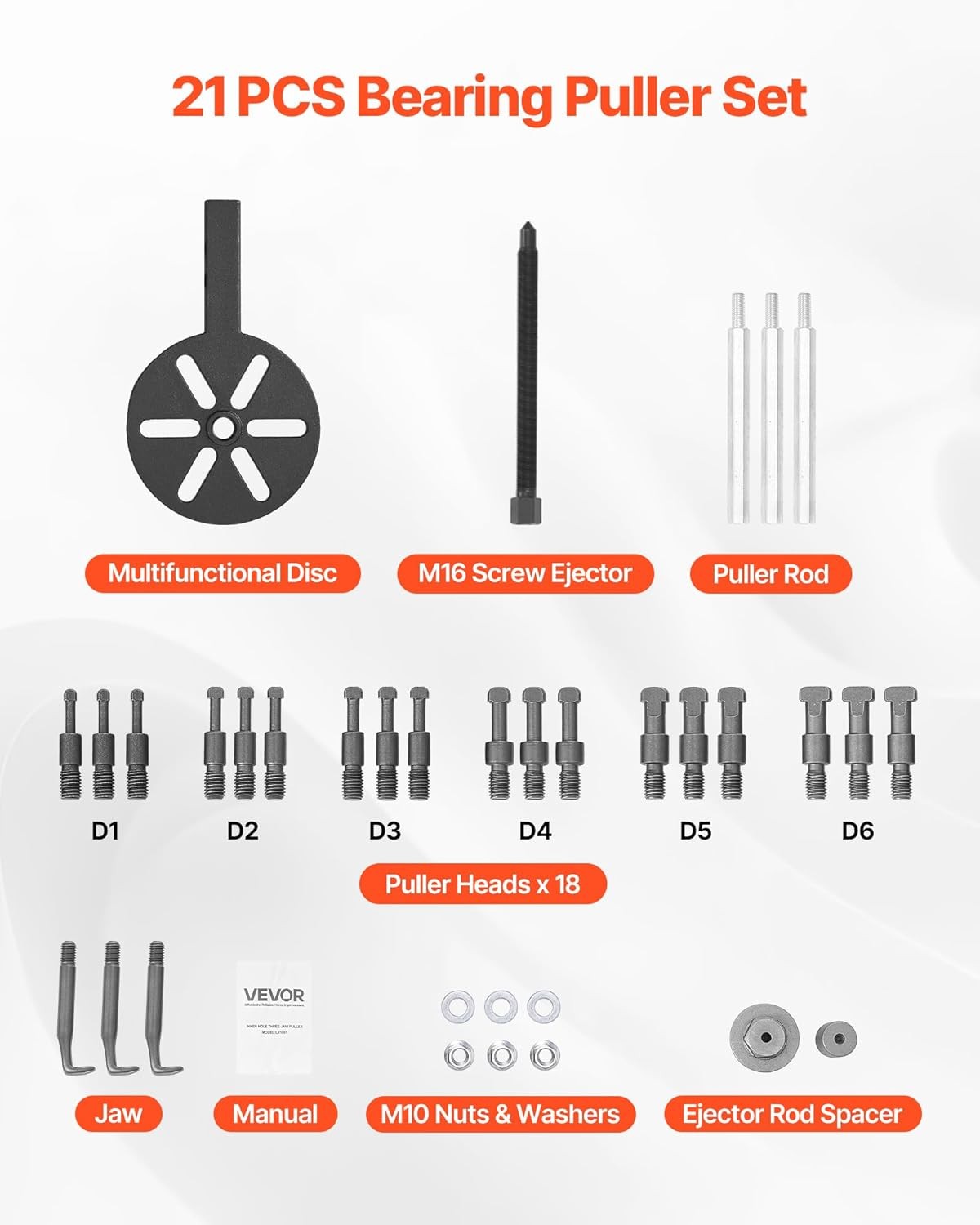 21-in-1 Bearing Puller Set, 21 PCS 3-Jaw Hook Puller for Internal External Beari