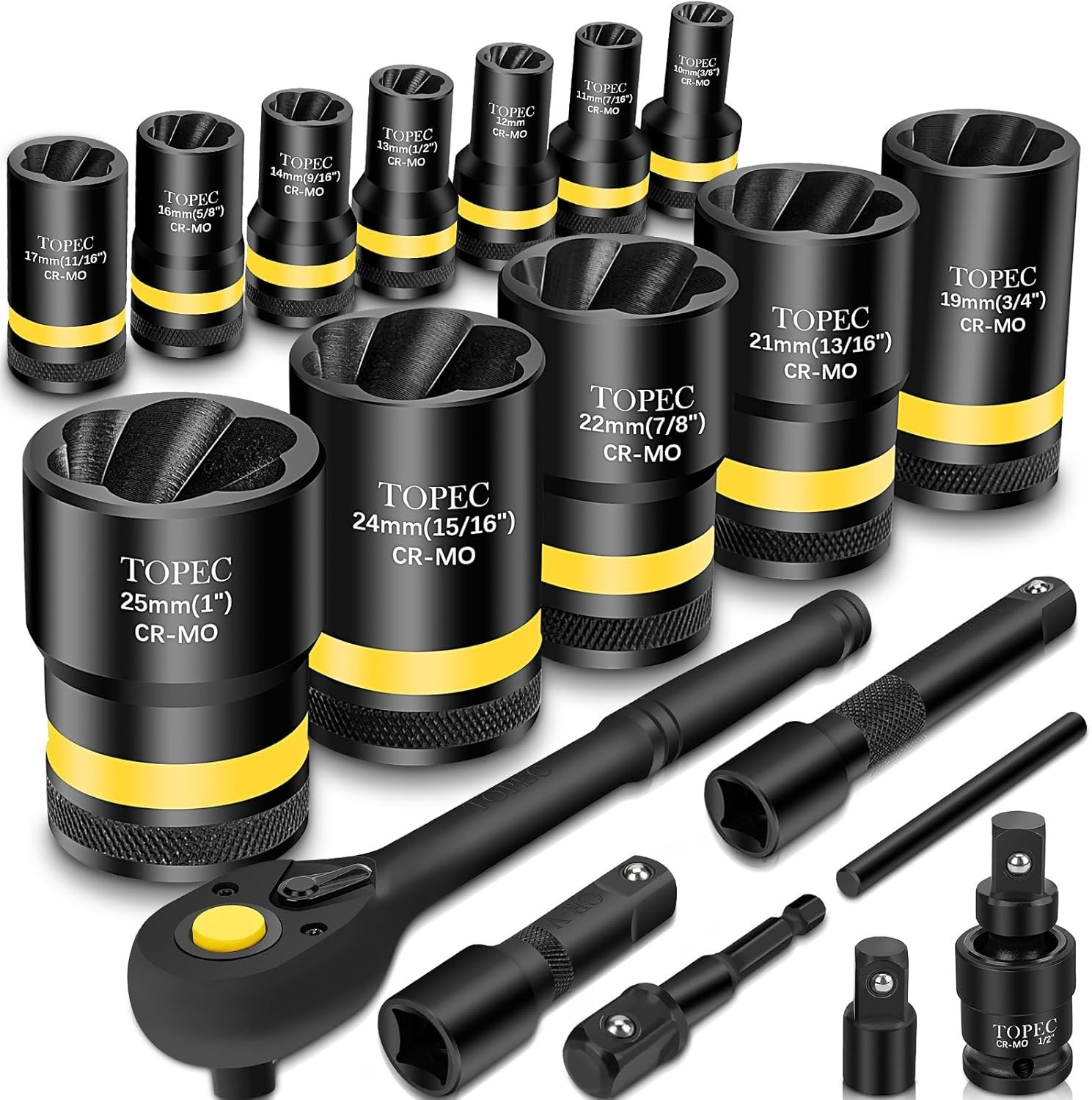 Efficient 19-Piece Lug Nut Extraction Kit – Corrosion-Resistant Steel Tools