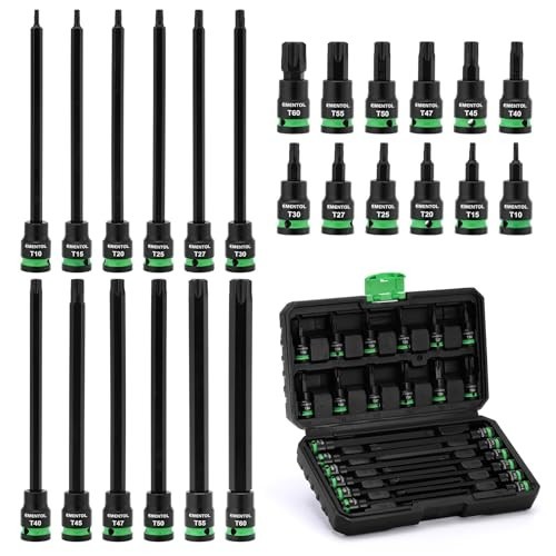 24PCS 3/8″ Drive Extra Long Torx Bit Socket Set T10-T60, Cr-V & S2 Steel
