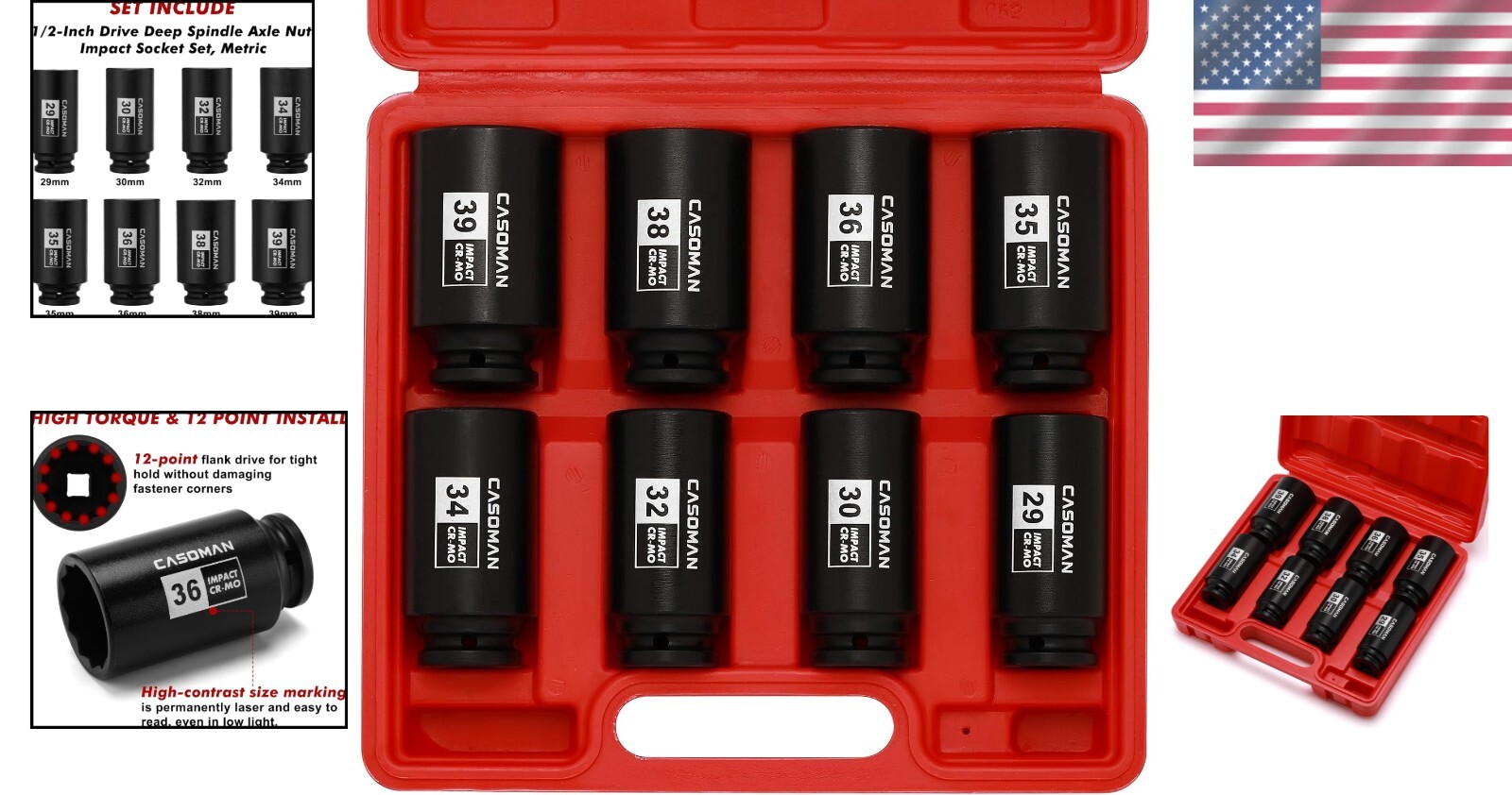8-Piece 1/2-Inch Drive Deep Metric Impact Socket Set, 29-39mm for Precision Work