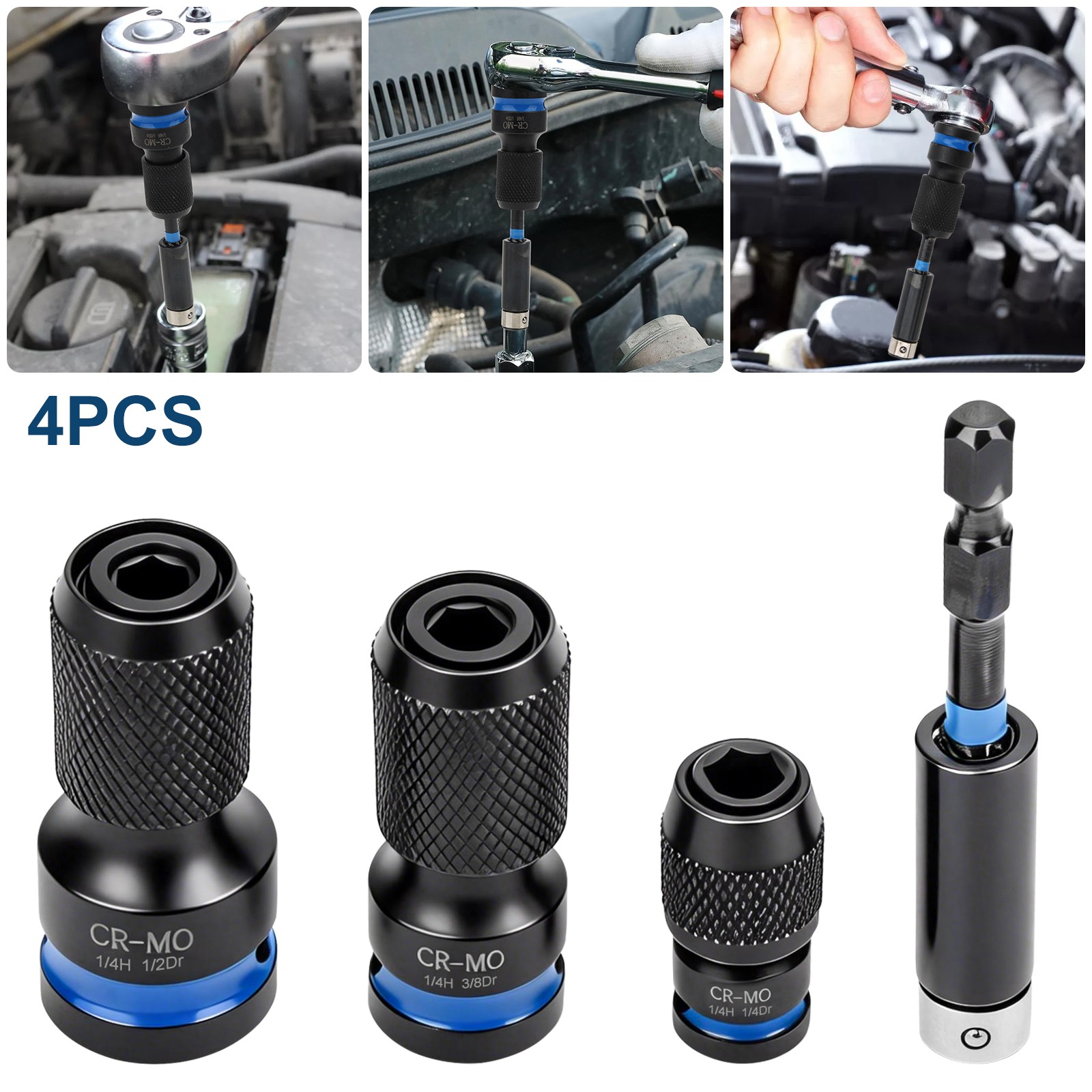 4X1/4″ 3/8″ 1/2″ to 1/4″ Hex Drive Ratchet Socket Adapter Reducer Air Impact Set