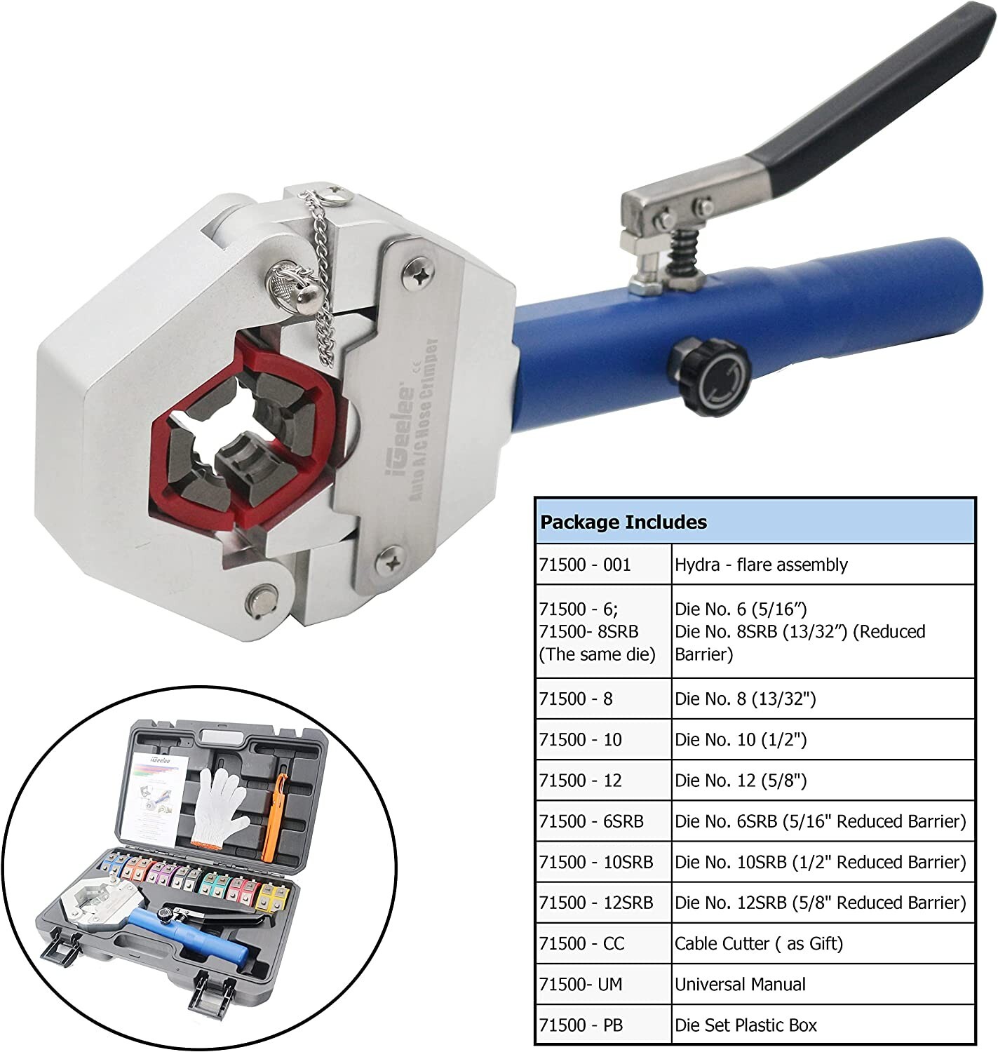 Hydraulic Hose Crimper Tool with 7 Die Set for Vehicle AC Line Fitting Auto Shop