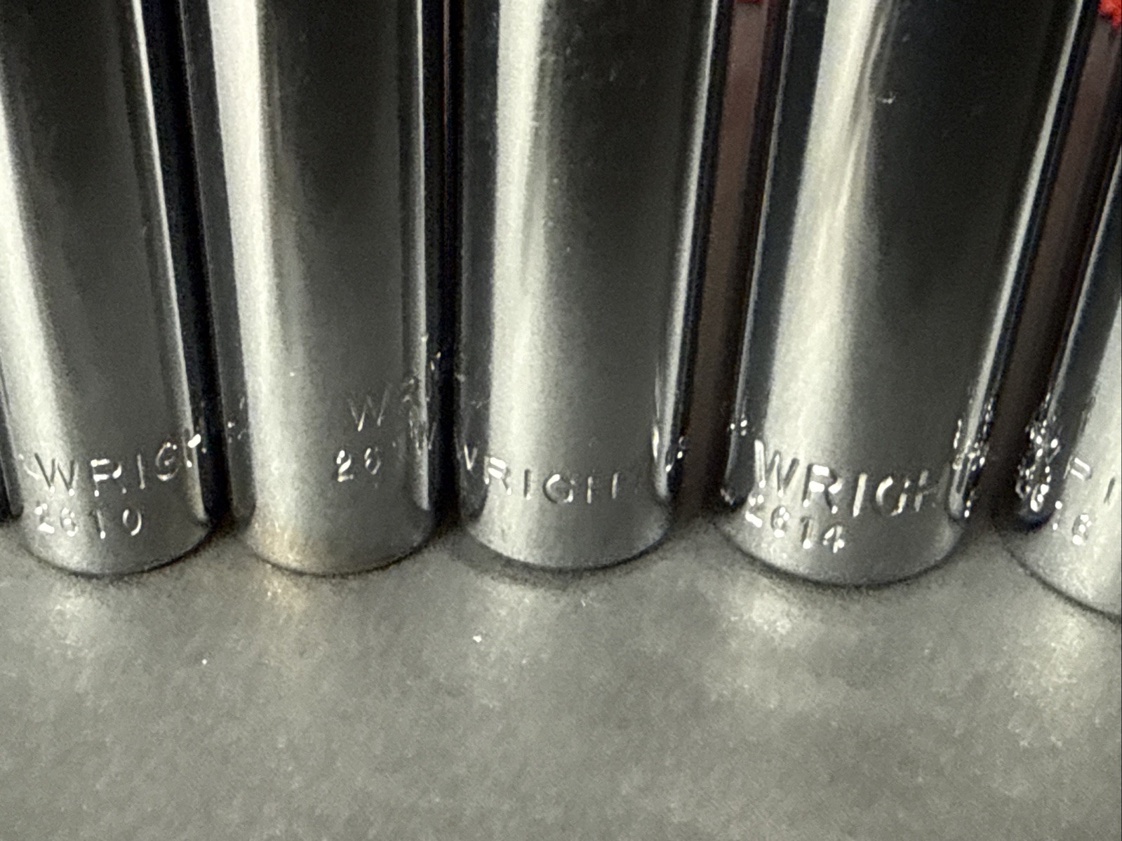 NOS VINTAGE WRIGHT TOOL 1/4” SAE DEEP 10pc SOCKET SET W/ RED RAIL 3/16” – 9/16”
