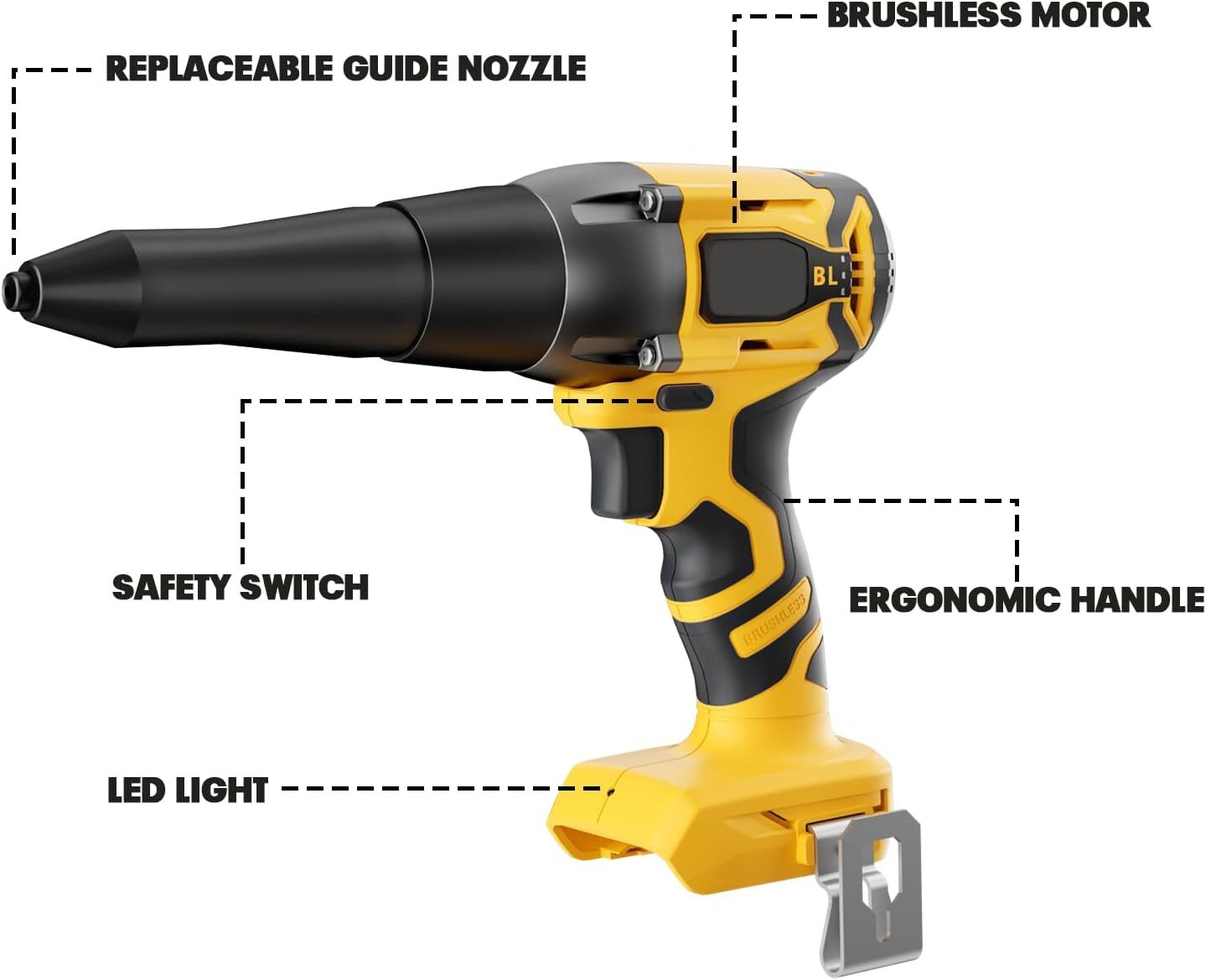 Battery Compatible Cordless Rivet Gun, 2248Lbf Electric Brushless Tool, Pop Up