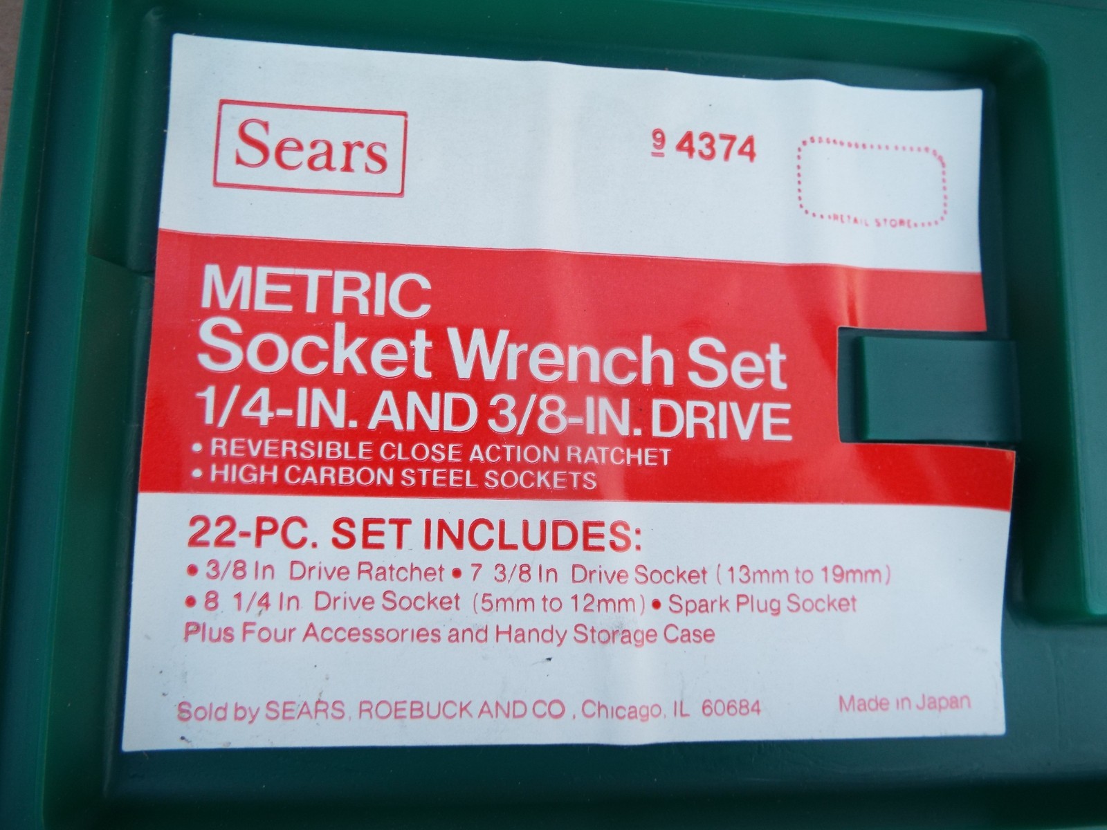 Vintage SEARS 9-4374 Metric Socket/Wrench 22 Pc Set 1/4,3/8 Dr Sears Tools Japan