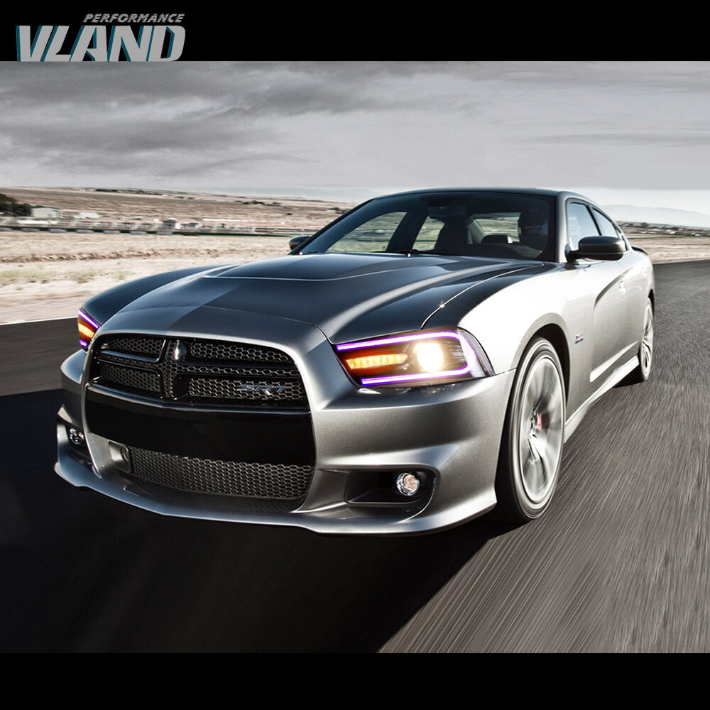 VLAND Headlights w/RGB DRL Sequential Turn+LED Bulbs For Dodge Charger 2011-2014
