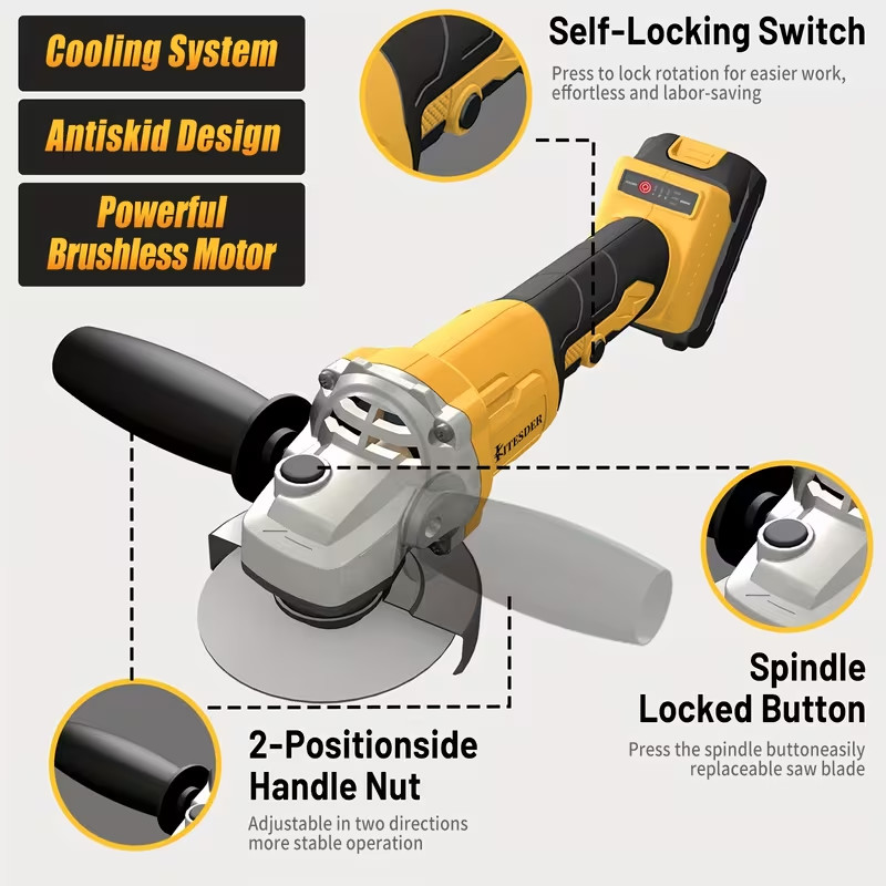 Cordless Brushless Angle Grinder 11000RPM Multi Tool Cutting Grinding Polishing
