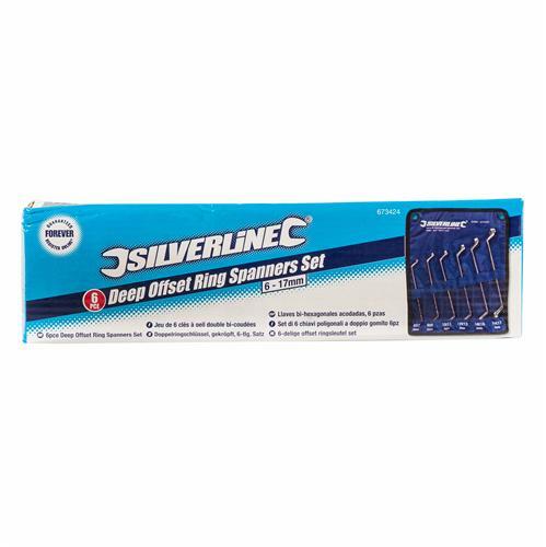Silverline Deep Offset Chrome Plated Ring Spanners Set 6pce 6 -17mm in Pouch