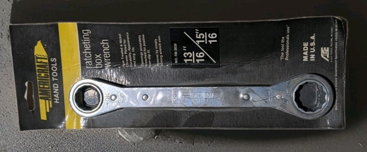 SAE Americraft-RB-2630 Ratcheting Box Wrench 13/16 15/16 NOS Made In USA