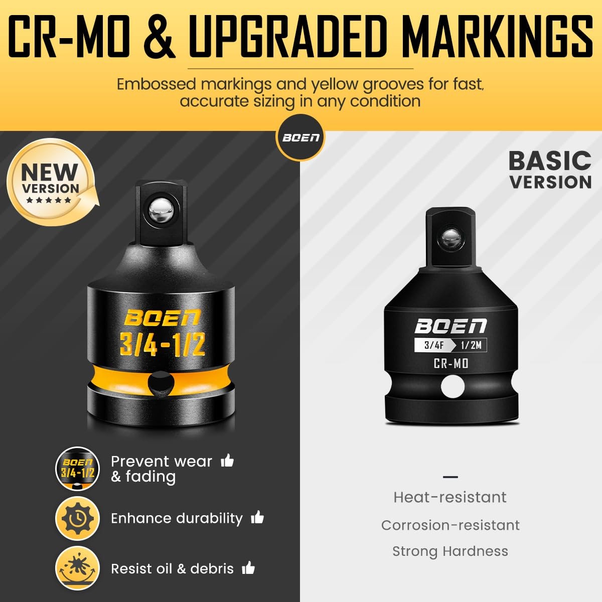 Impact Socket Adapter 3/4″ F to 1/2″ M Cr-Mo Steel – Deep Embossed Markings
