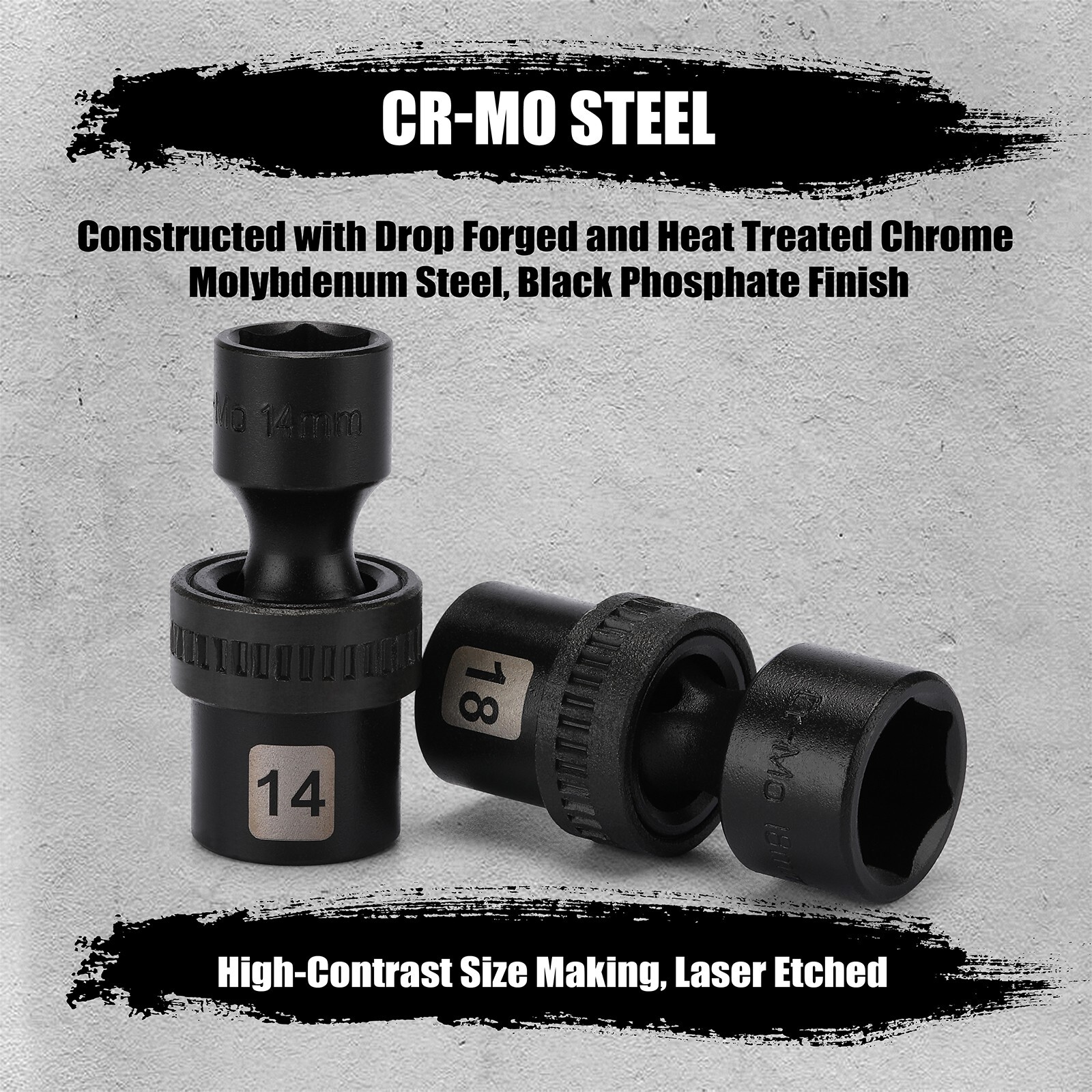 10 Pcs 3/8″ Drive 6 Point Universal Flex Impact Socket Set, Metric,10mm- 19mm