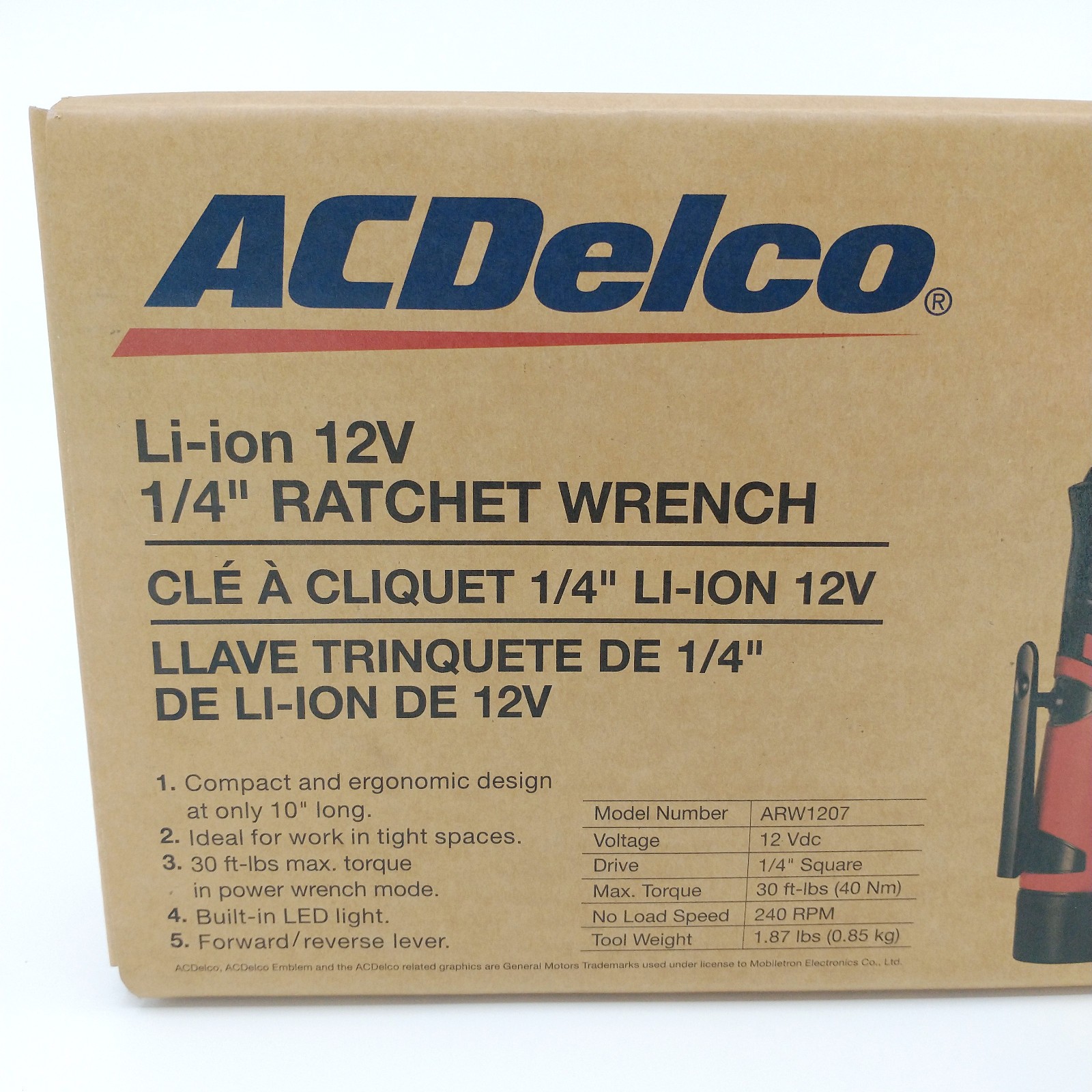 ACDelco ARW1207 Li-ion 12V 1/4″ Ratchet Wrench 30 ft-lbs Torque