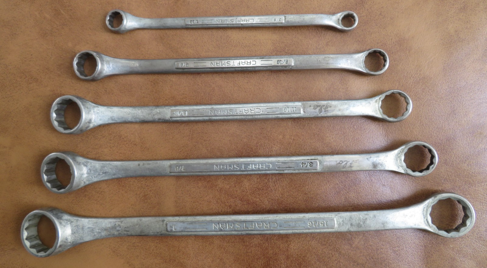 1940s 50s 5pc. CRAFTSMAN Double Line 12pt Offset Box End Wrenches 3/8″- 1″