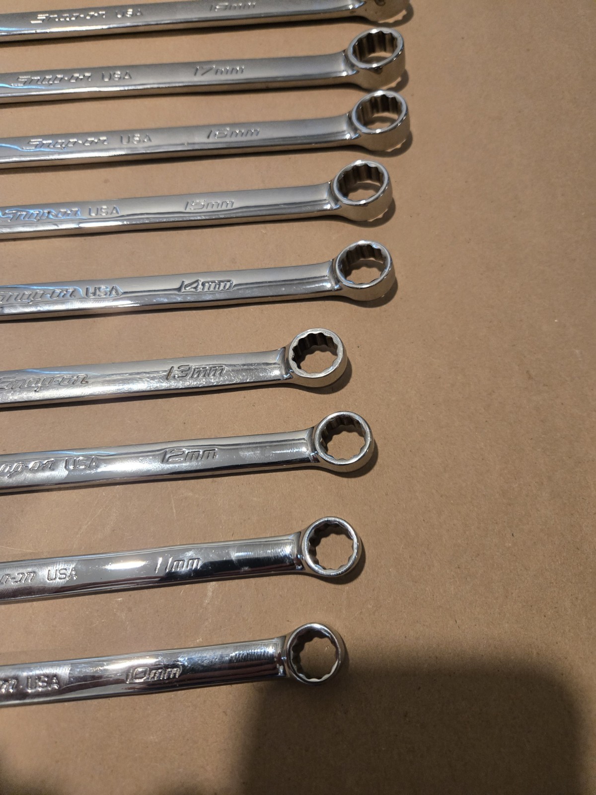 Snap On USA 10MM-19MM 12PT Metric Long Flank Drive + Combination Wrenchs READ AD
