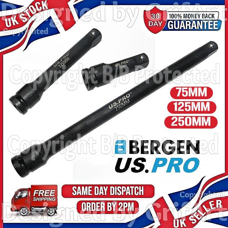 USPRO 3PC 1/2″ DRIVE IMPACT EXTENSION BAR SOCKET SET 75MM 125MM 250MM SHORT LONG