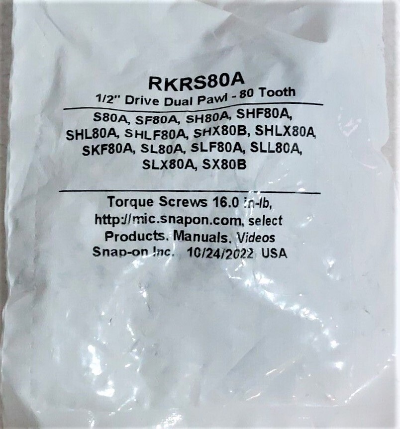 *NEW* Snap-on 1/2″ Drive 80 Tooth Ratchet Repair Kit RKRS80A ~ S80A SF80A SH80