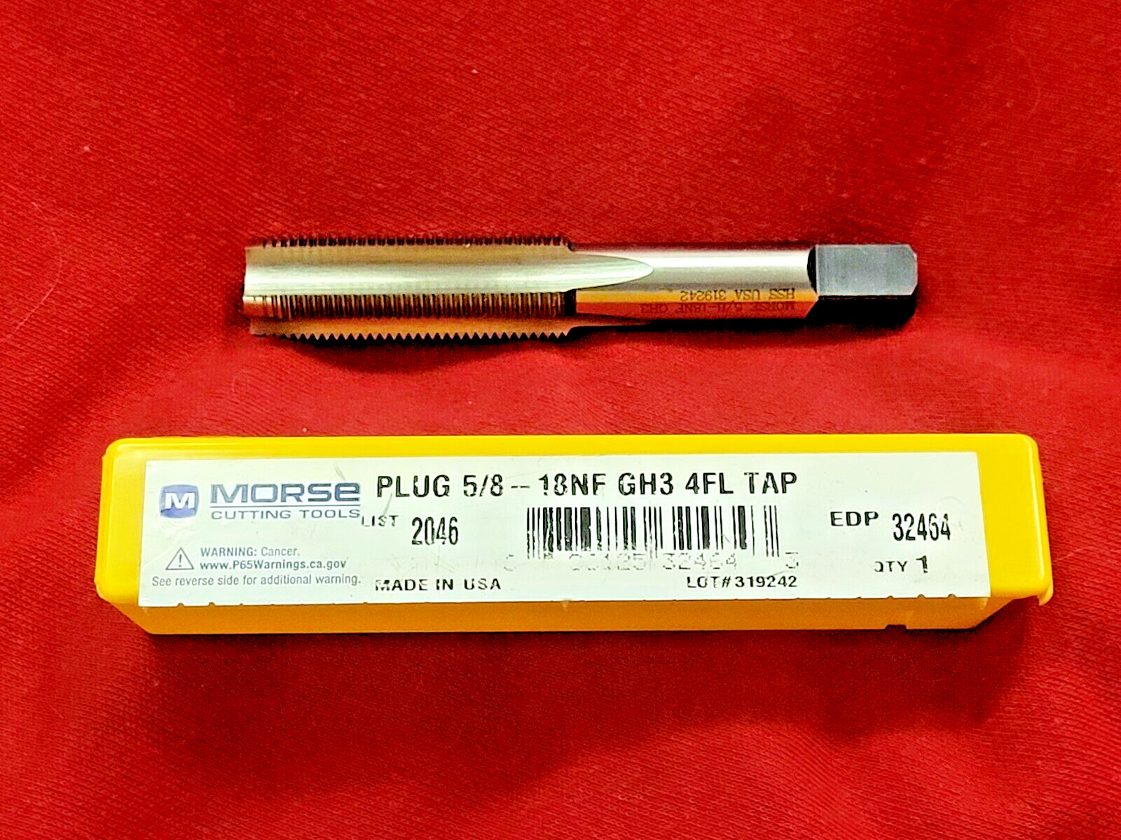 5/8-18 NF Plug Tap HSS 4FL GH3 Morse MT3732464 Hand Tap USA
