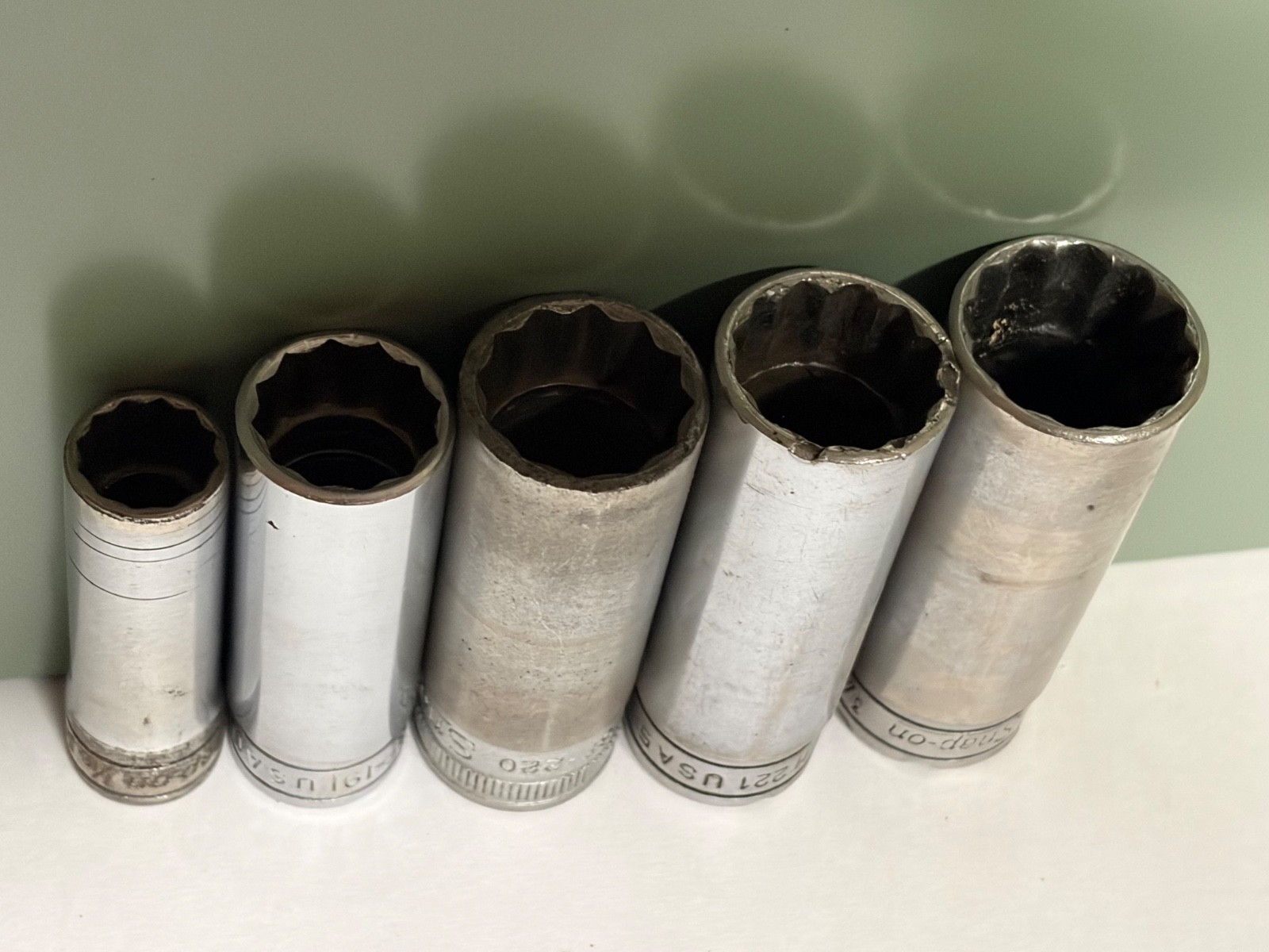 Snap-on 3/8″ Drive SAE 5 Pc Deep Socket Set 12 Point 7/16″-3/» SF – SFH