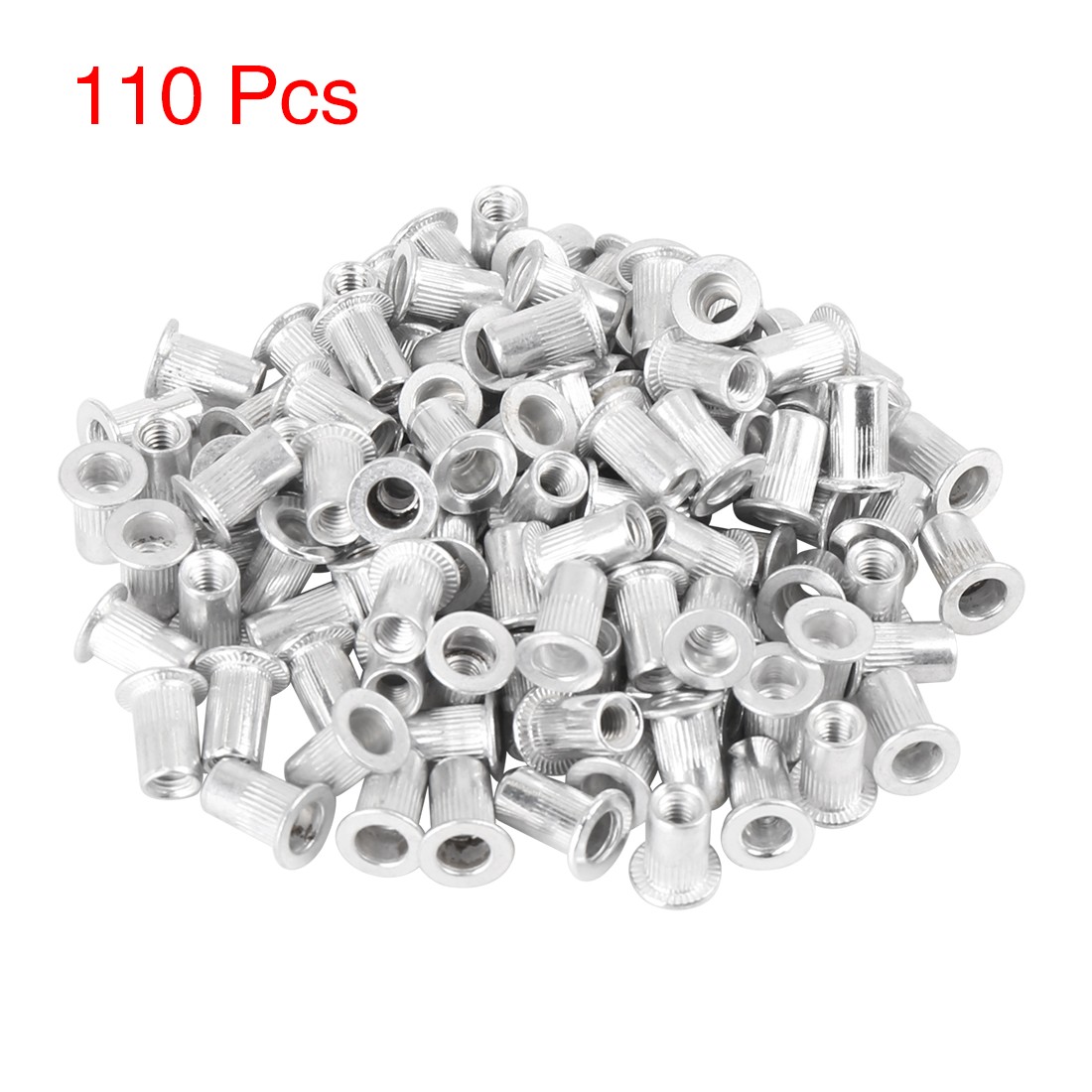 110 Pcs M4 Silver Tone Aluminum Alloy Car Flat Head Rivet Nut Threaded Insert