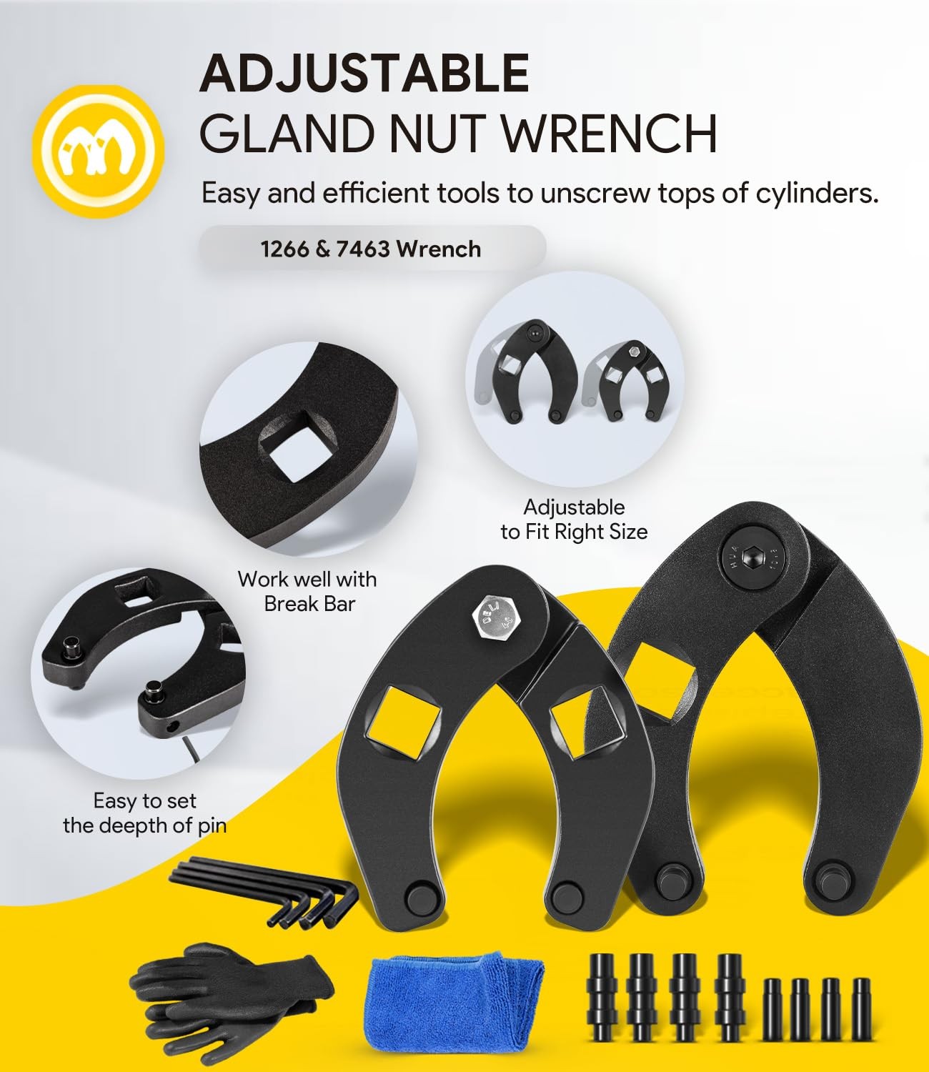 1266 7463 Adjustable Gland Nut Wrench Spanner Tool Set with Gloves & Towel