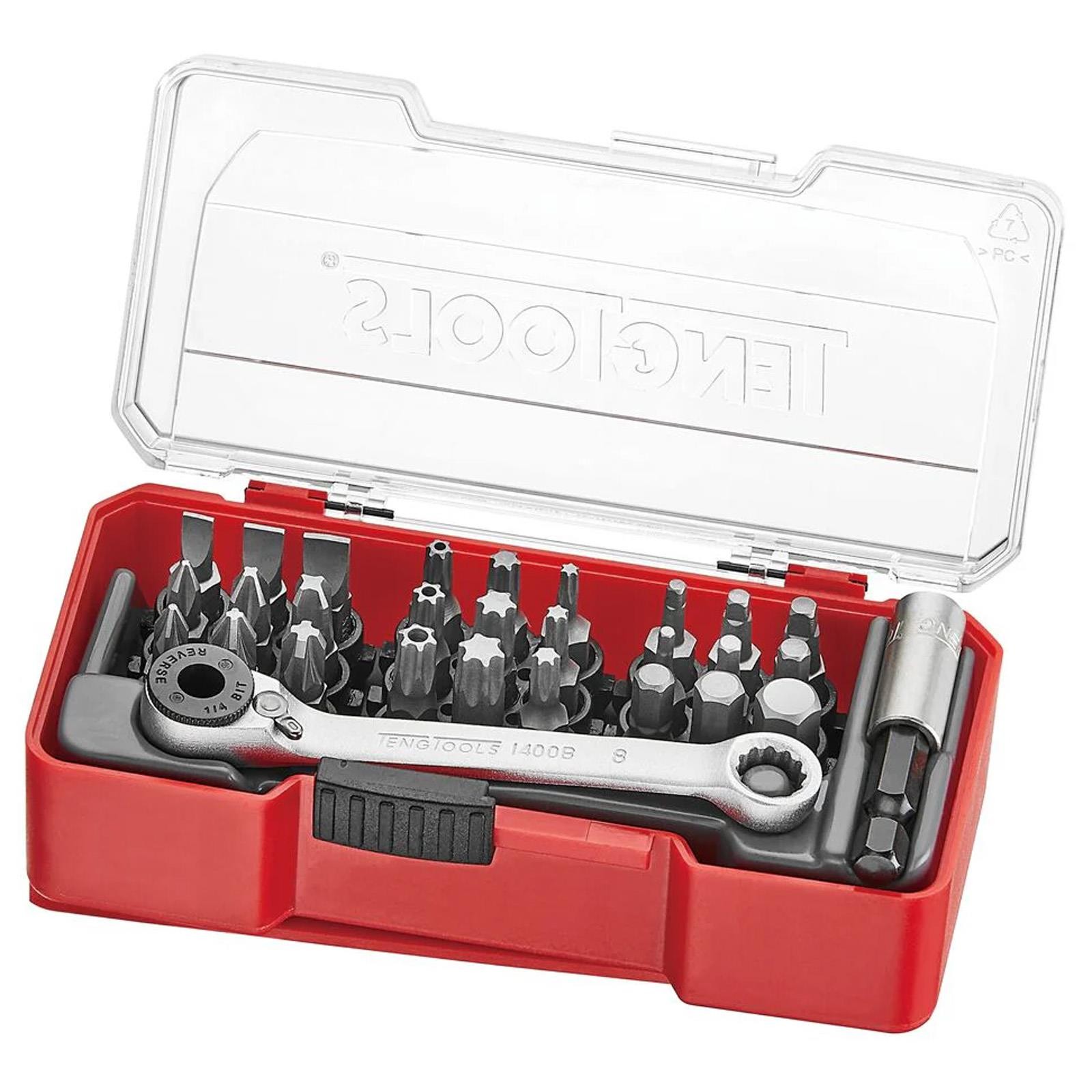 Teng Tools Mixed Screwdriver Bit Set with Ratchet and Belt Clip 29 Pieces TJ1429