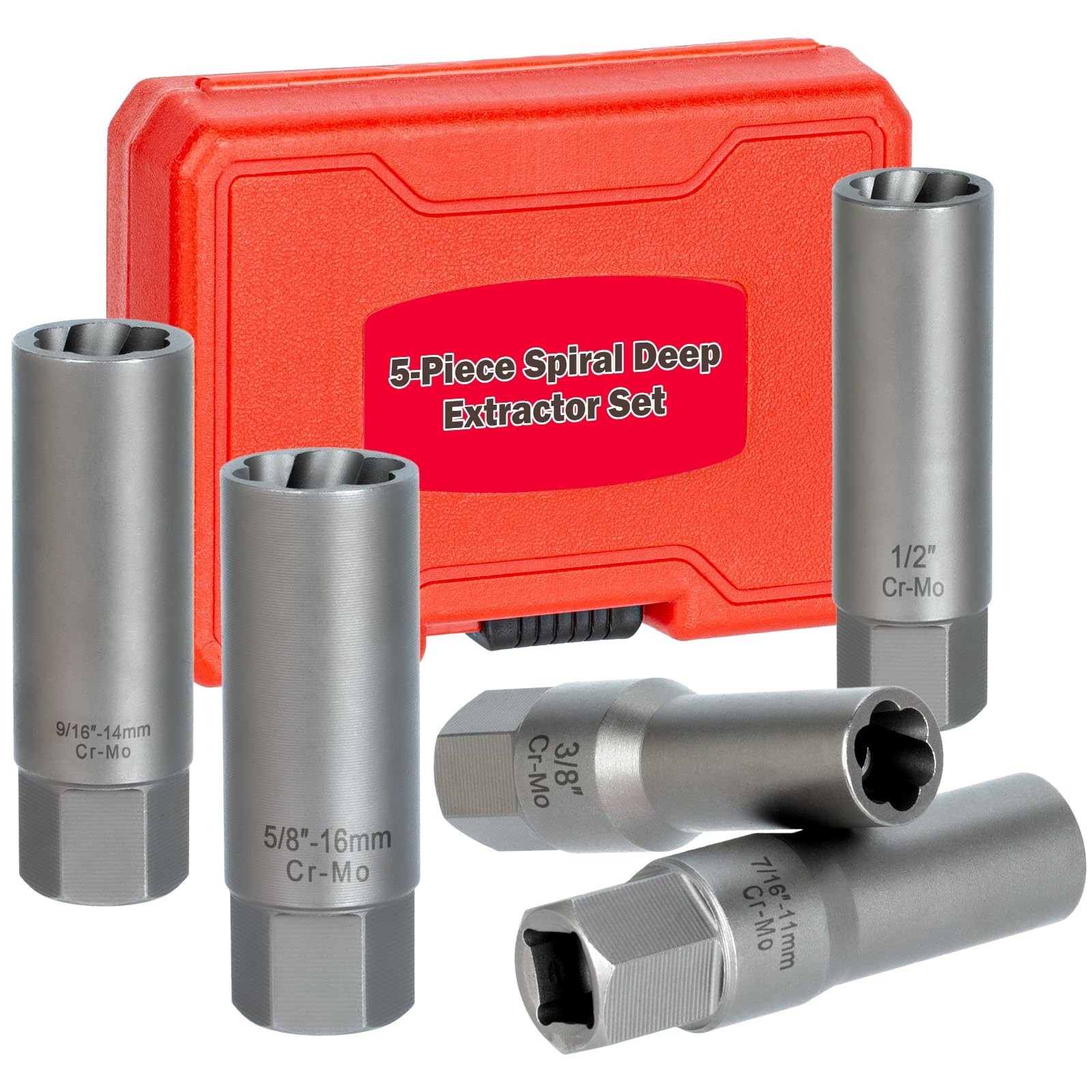 5PCS Deep Bolt Extractor Kit, Easy Out Spark Plug Extractor Socket Set, Ez Out