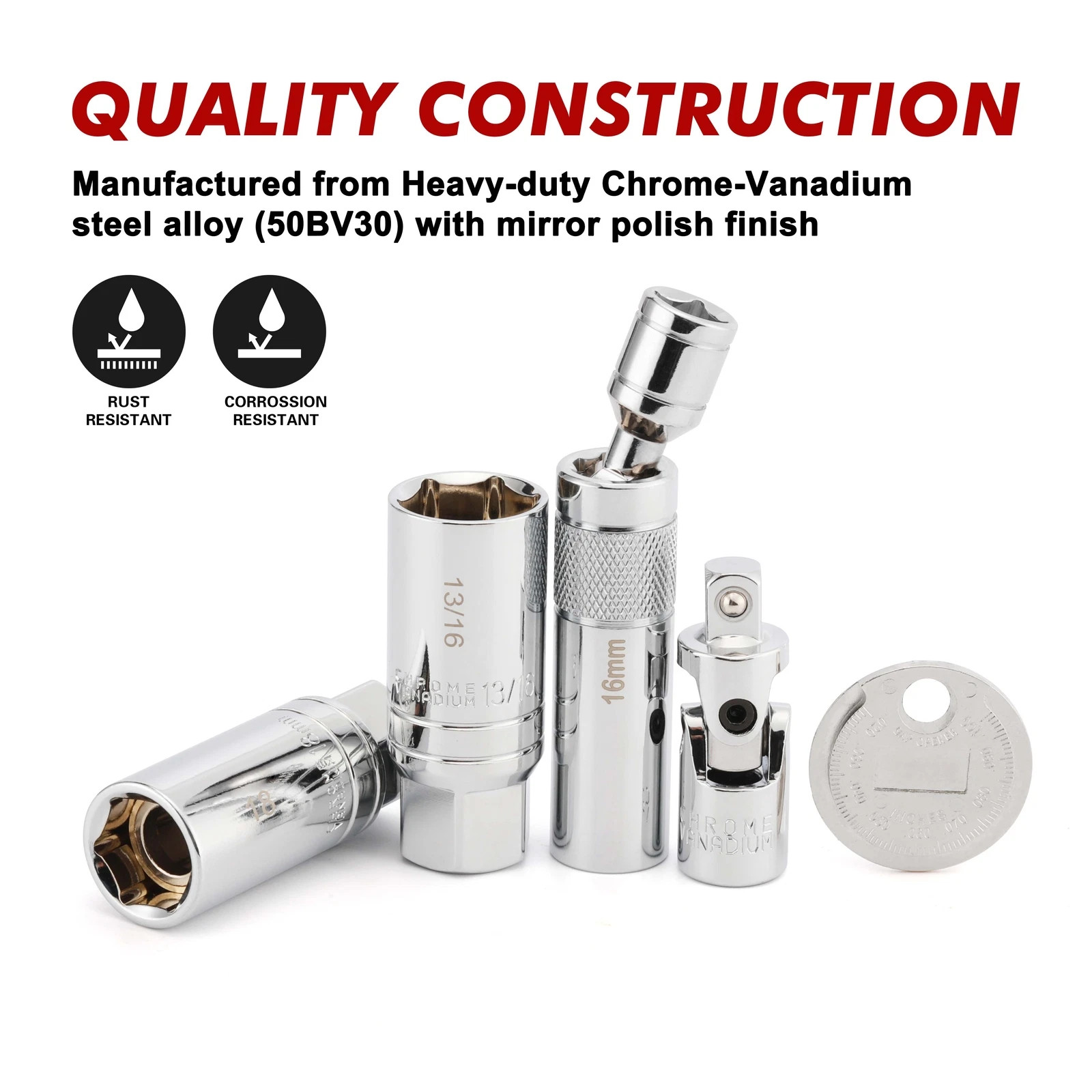 10PCS 3/8″Drive Magnetic Spark Plug Socket Set 6PT&12PT Extension Bar CR-V Steel