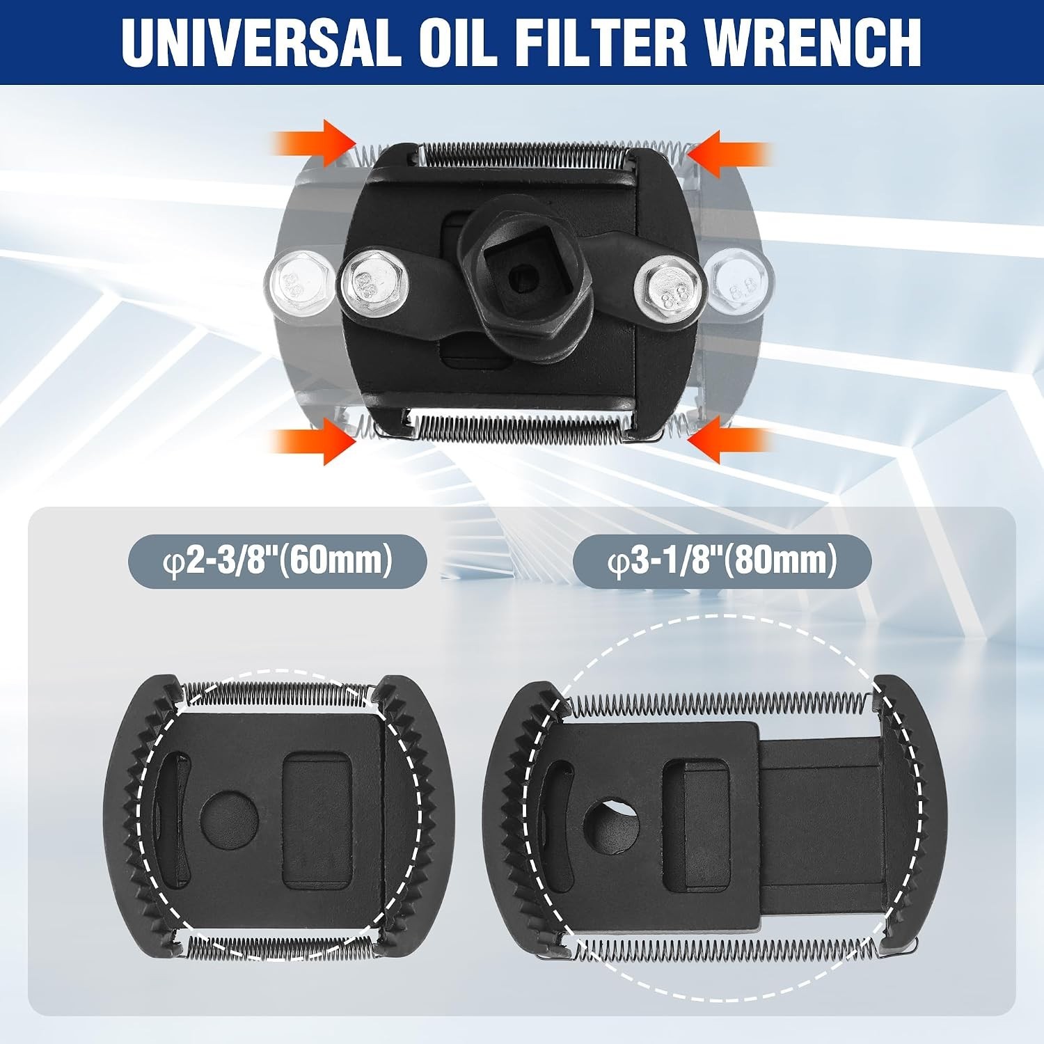 Universal Oil Filter Wrench 2-3/8 to 3-1/8″ Adjustable with Auto-Clamp Spring…