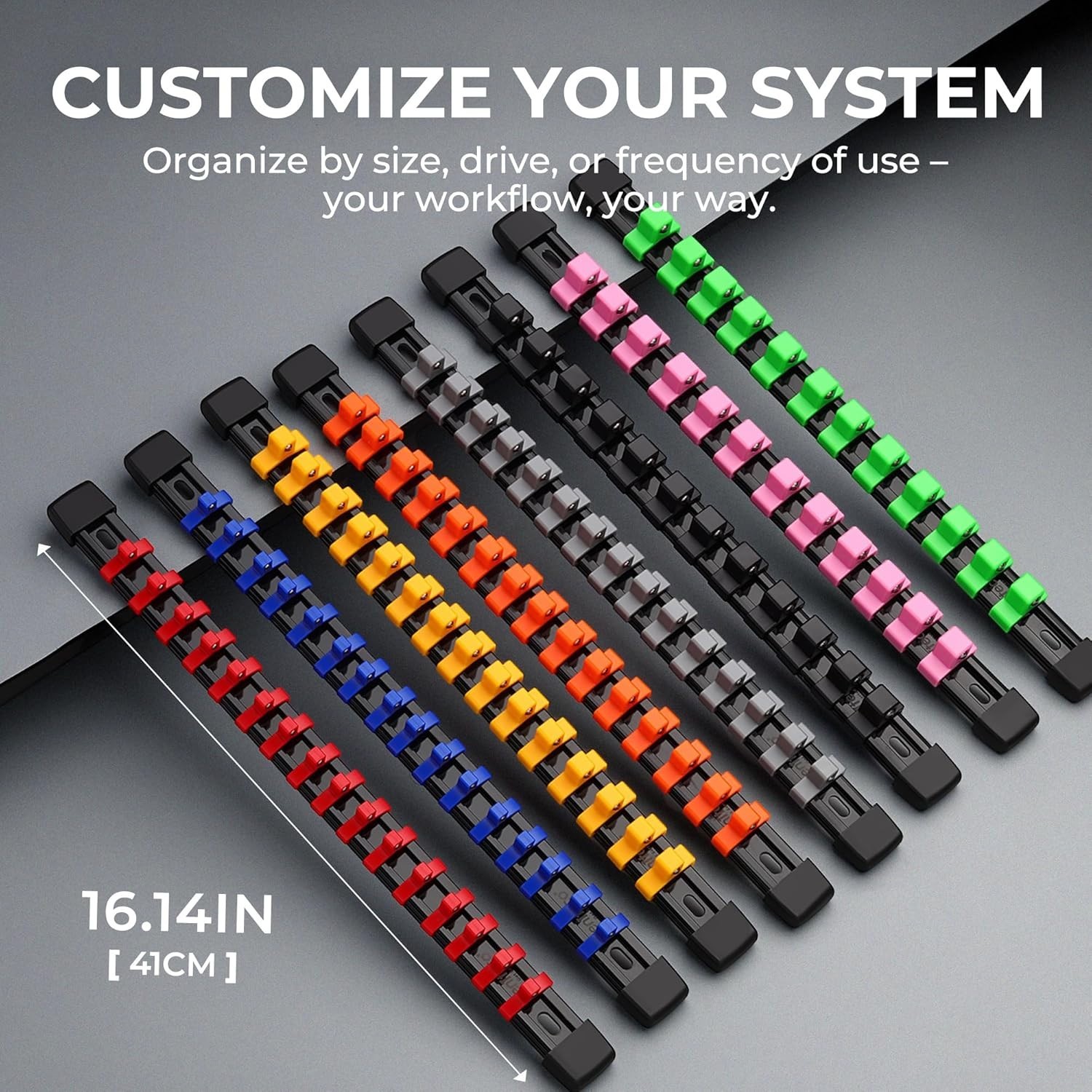 6 Pcs Socket Holder Organizer Mountable Sliding Rail Rack 86 slot 14 Inch ABS