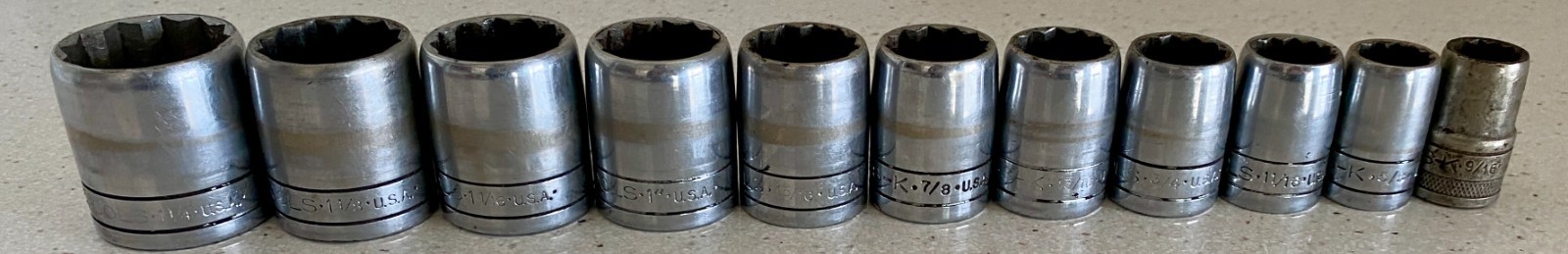 S-K Tools USA 1/2″ Drive Sockets 12 Point Lot of 11 9/16 to 1 1/4