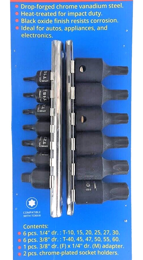 15 Pc 1/4″ & 3/8″ Drive Impact Star Bits TORX. SET