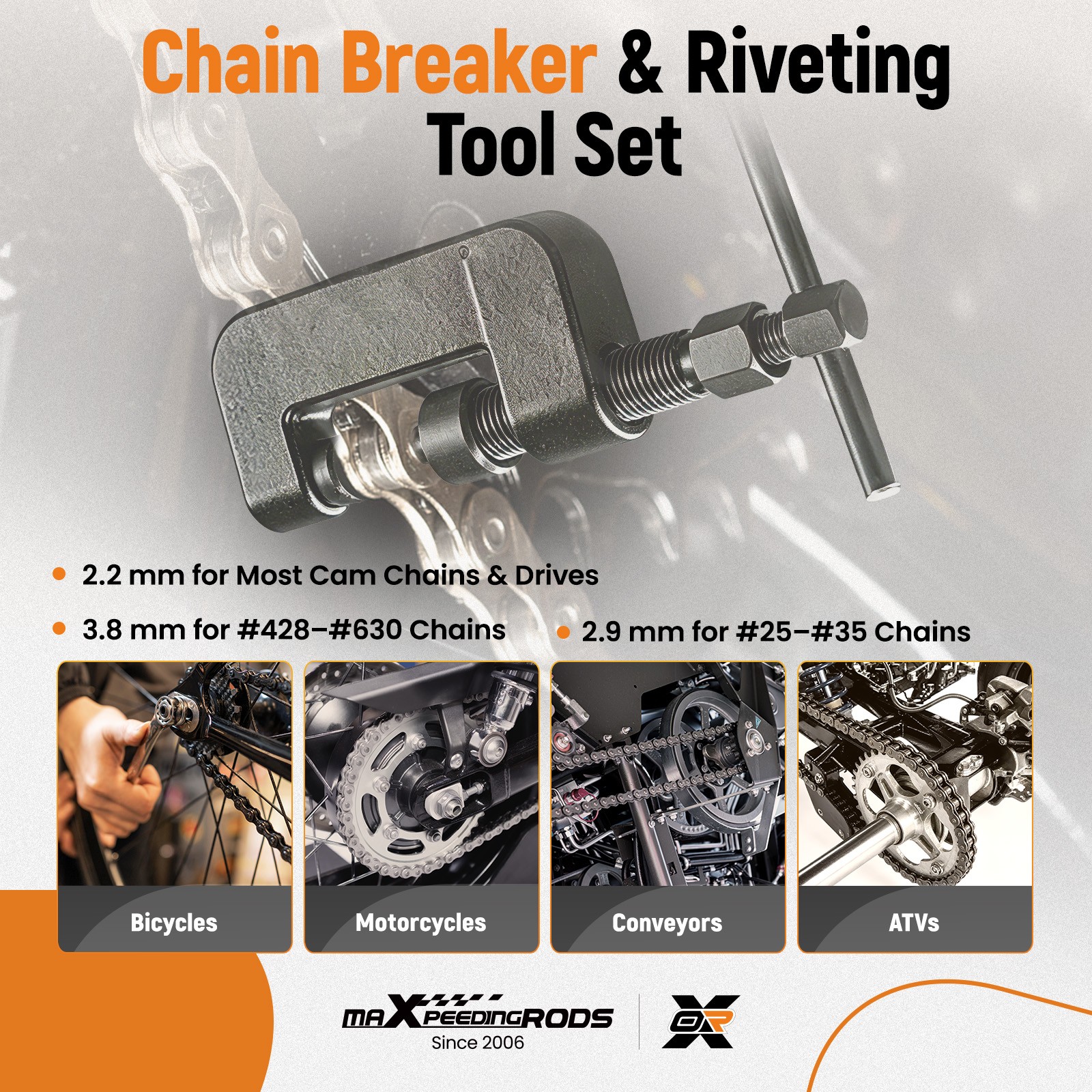 Chain Breaker for Motorcycle 420-630 Drive Chains w/ 3 Pins & Anvils