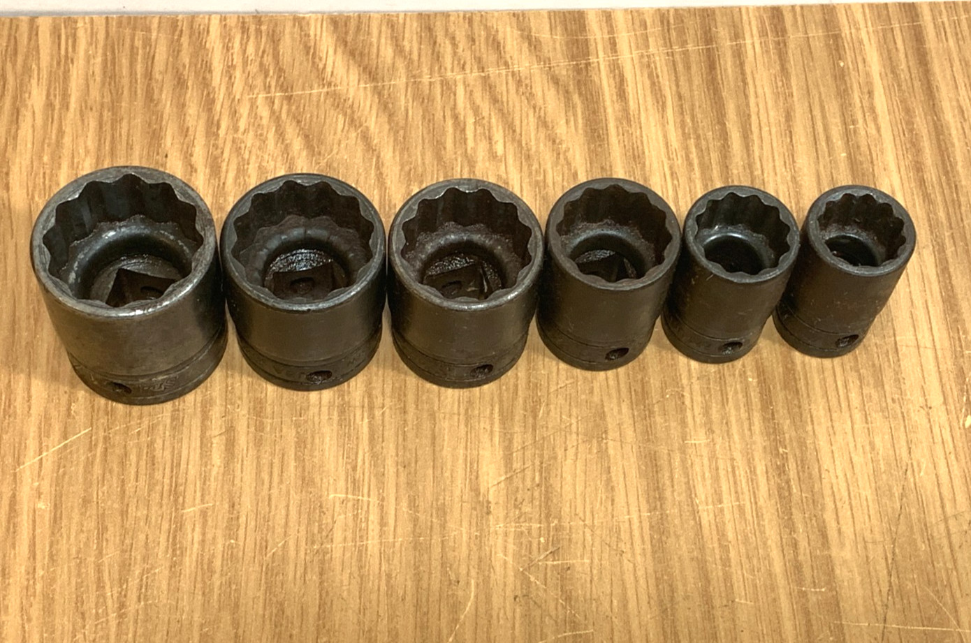 (6) Snap-On Shallow Socket 1/2″ Drive 12 Pt 1 1/16 1″ 15/16 13/16 11/16, 5/8 USA