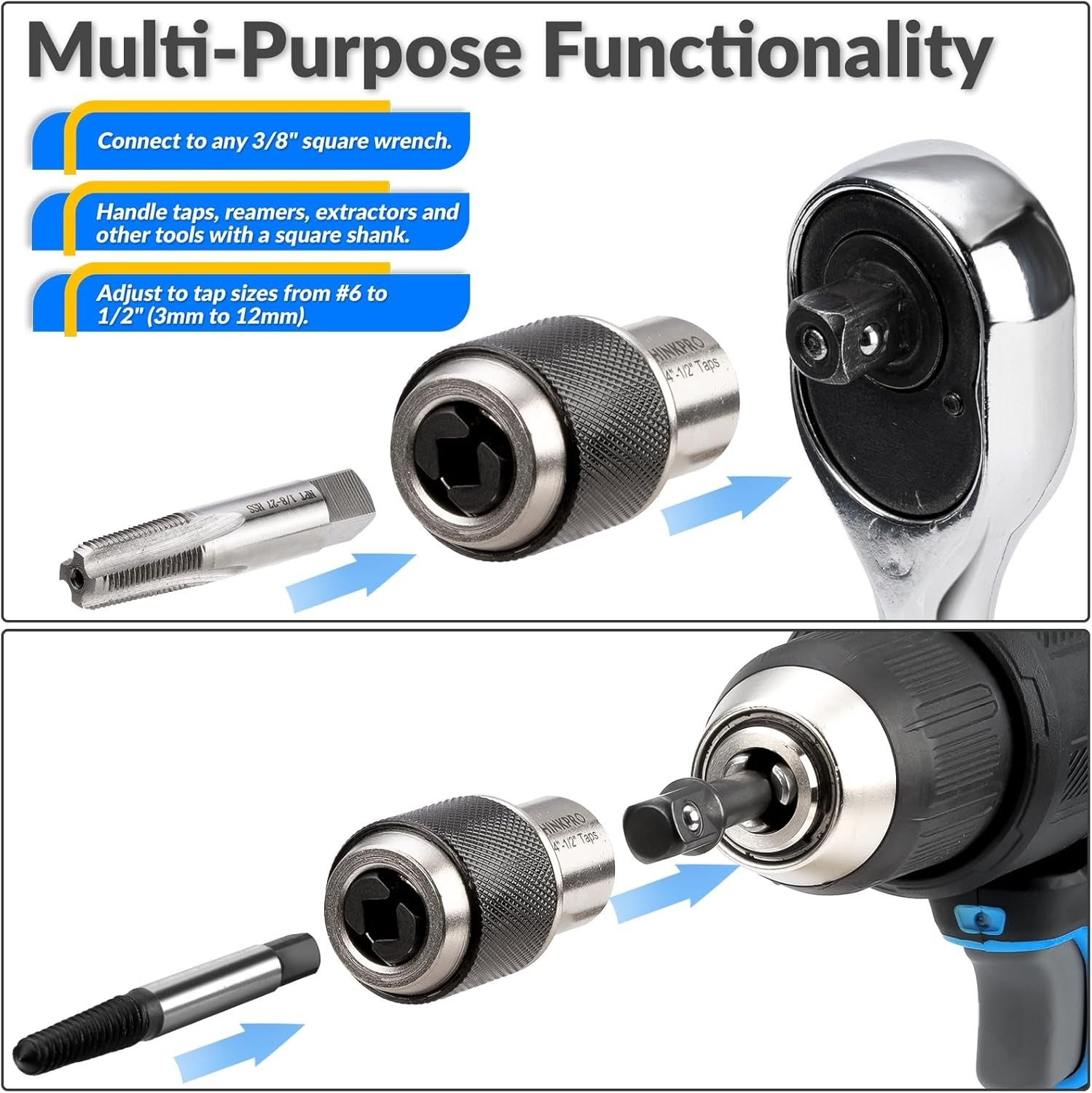Hand-Powered 2pc Tap Socket Extractor Set with Powerful Grip for Professionals