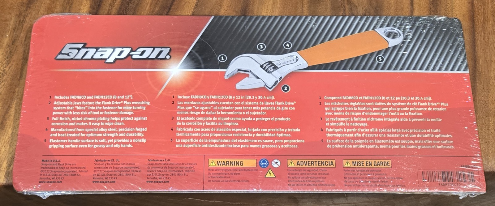 Snap-On™ 8″ 12″ Orange Flank Drive Plus Adjustable Wrench Set FADH702C1O