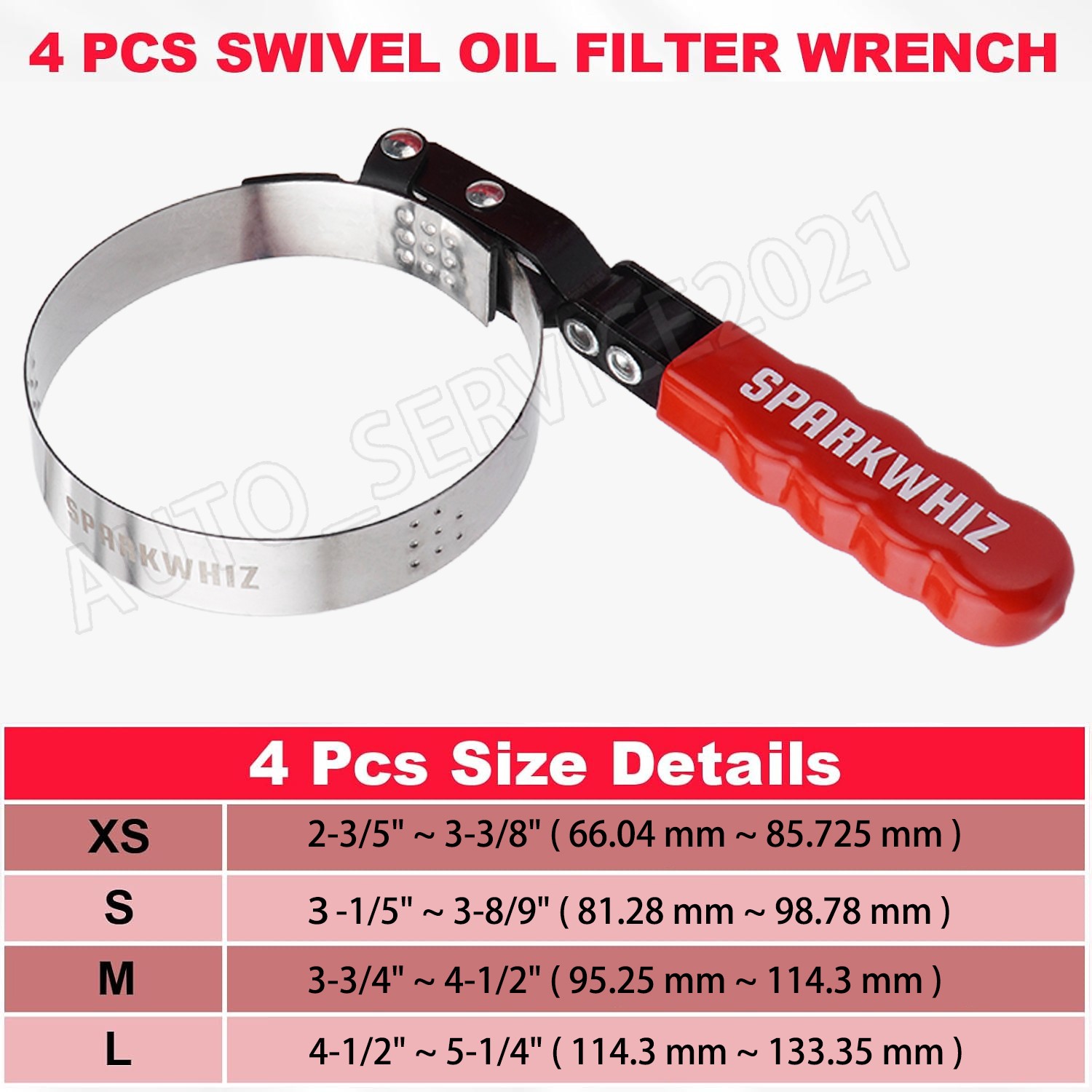 Oil Filter Wrench Adjustable Oil Filter Removal Tool Kit 2-3/4″ – 5-1/4″ 4 Sizes