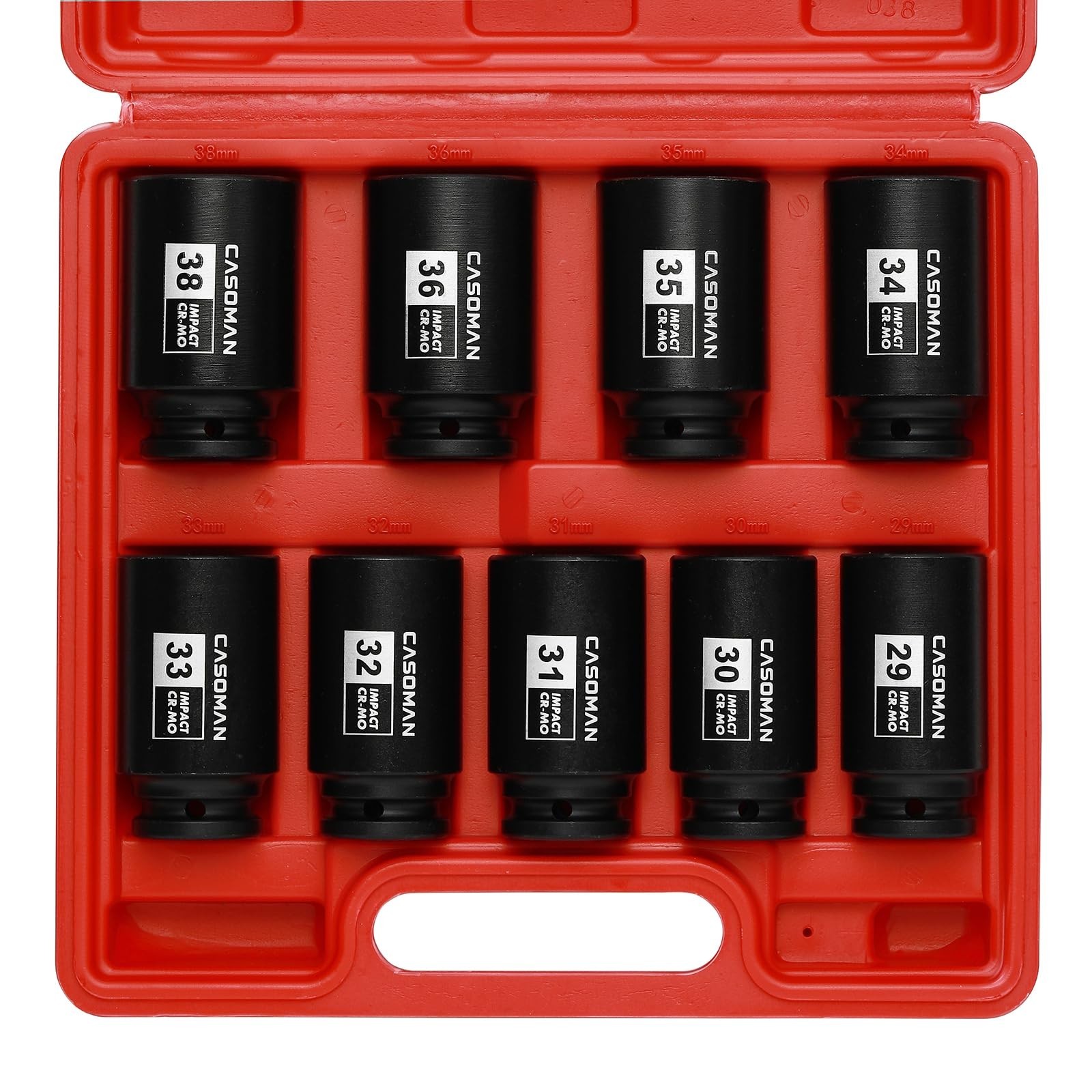 Large 1/2″ Drive Deep Impact Socket Set, 9-Piece, 6 Point, Metric 29mm-38mm, CR-